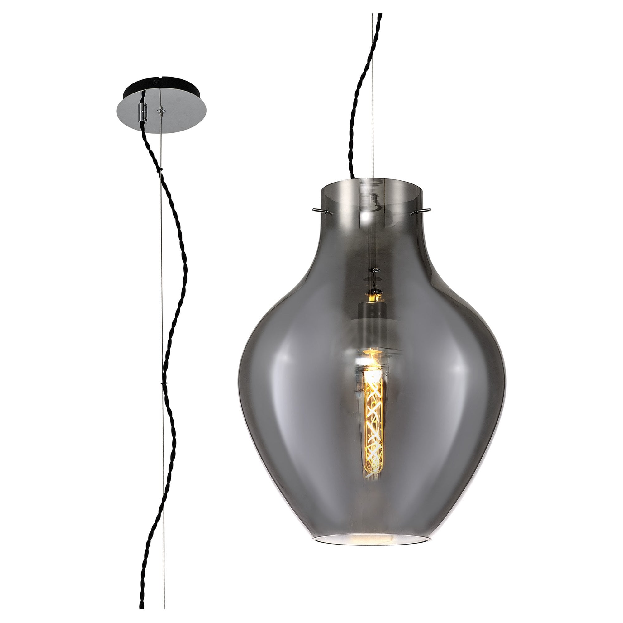Fabula Elgar 38cm Round Pendant - Chrome & Smoked Glass