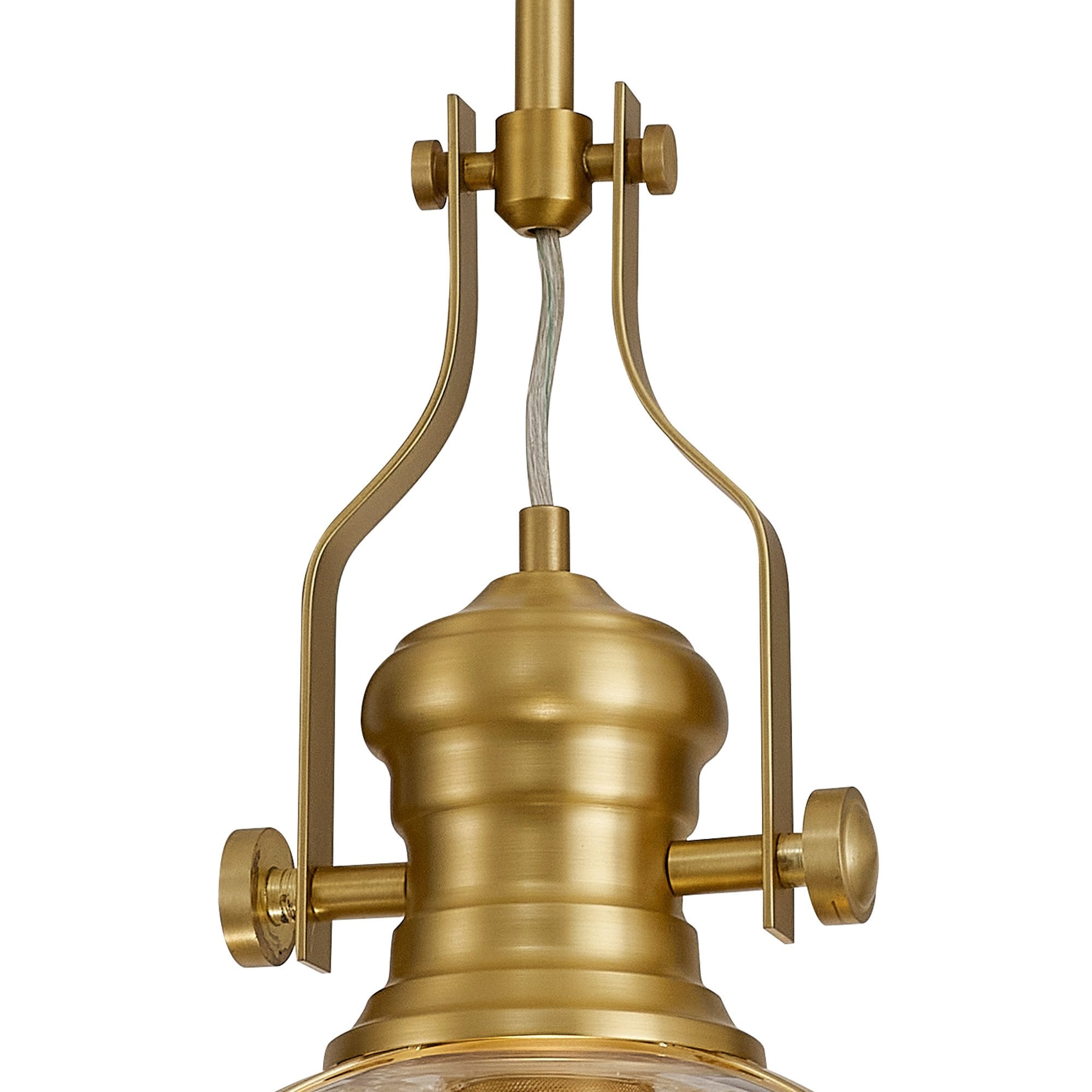 Fabula Epping Single Pendant - 30cm Round Glass Shade - Satin Gold & Clear Glass