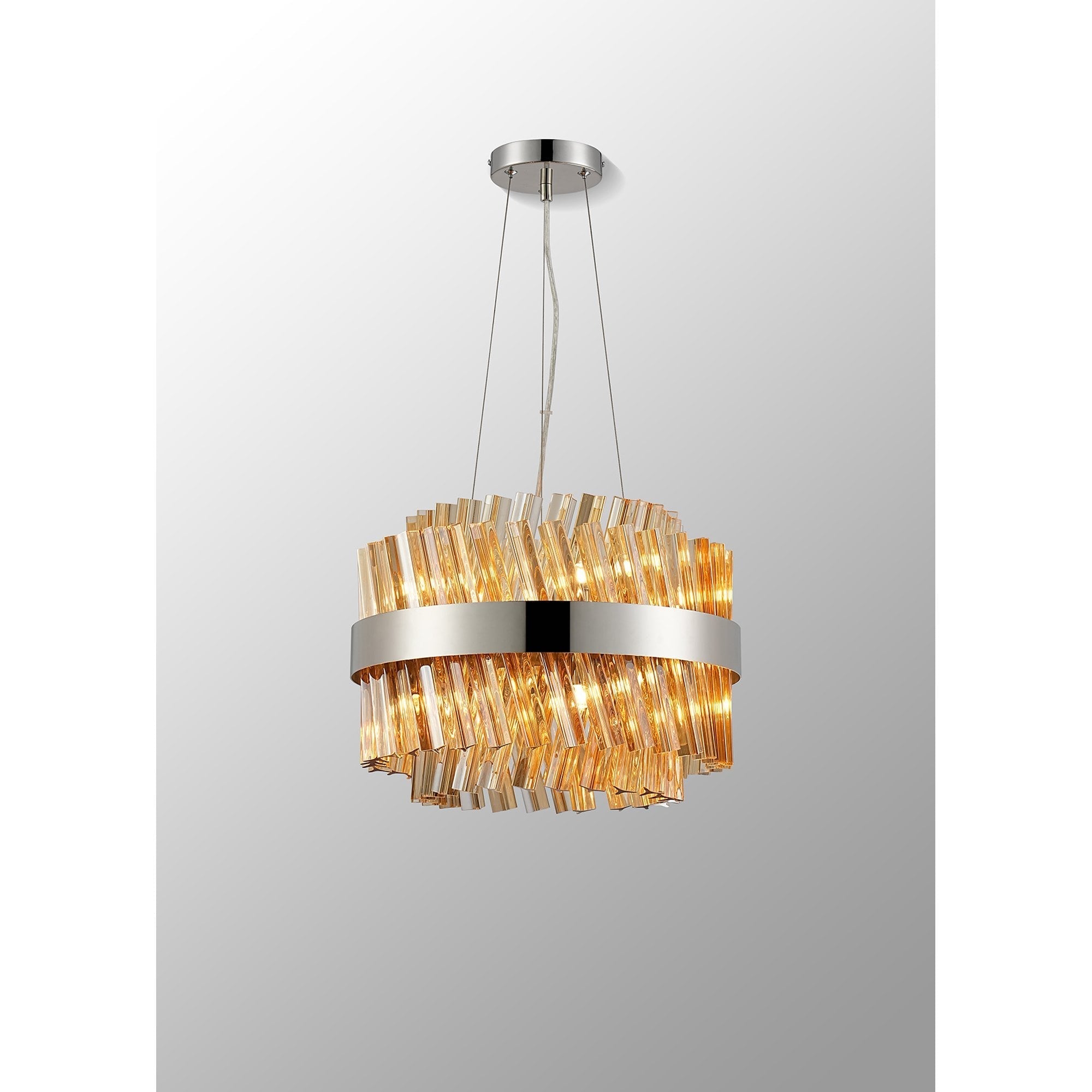 Fabula Farnley 10 Light Round Pendant - Polished Nickel & Amber Glass