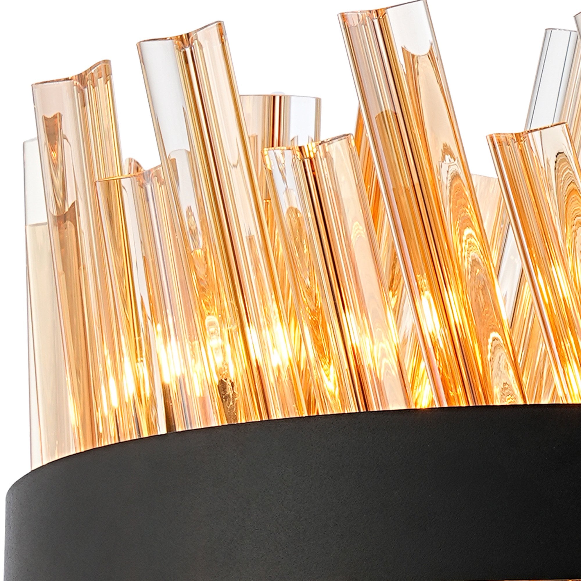 Fabula Farnley 10 Light Round Pendant - Satin Black & Amber Glass