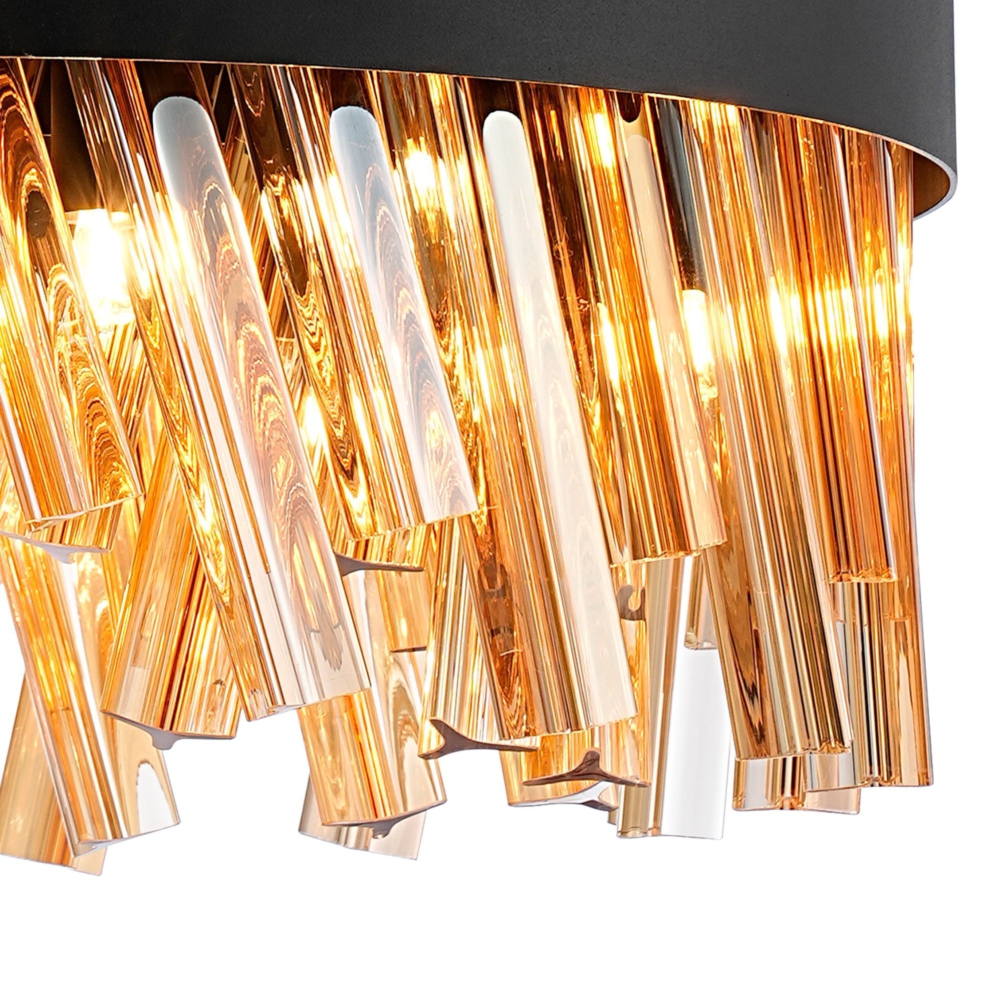 Fabula Farnley 10 Light Round Pendant - Satin Black & Amber Glass