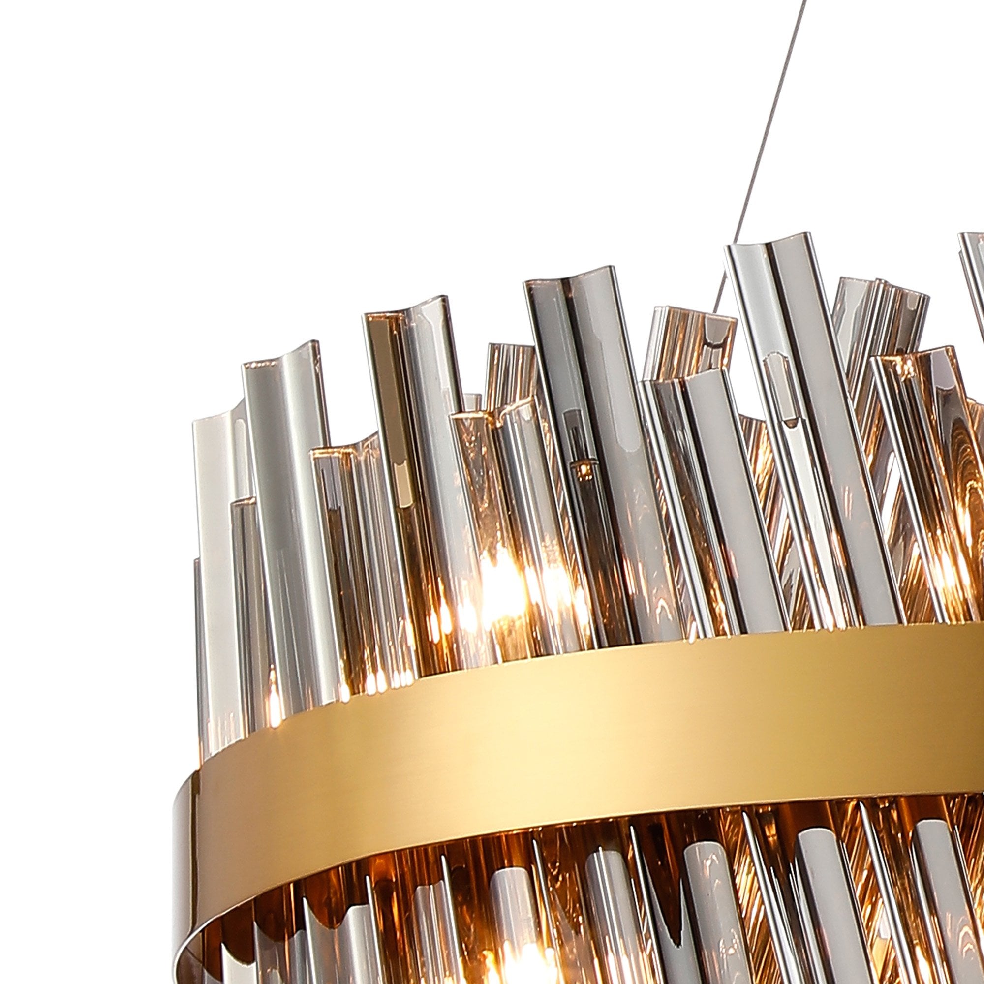 Fabula Farnley 18 Light Round Pendant - Brass & Smoked Glass