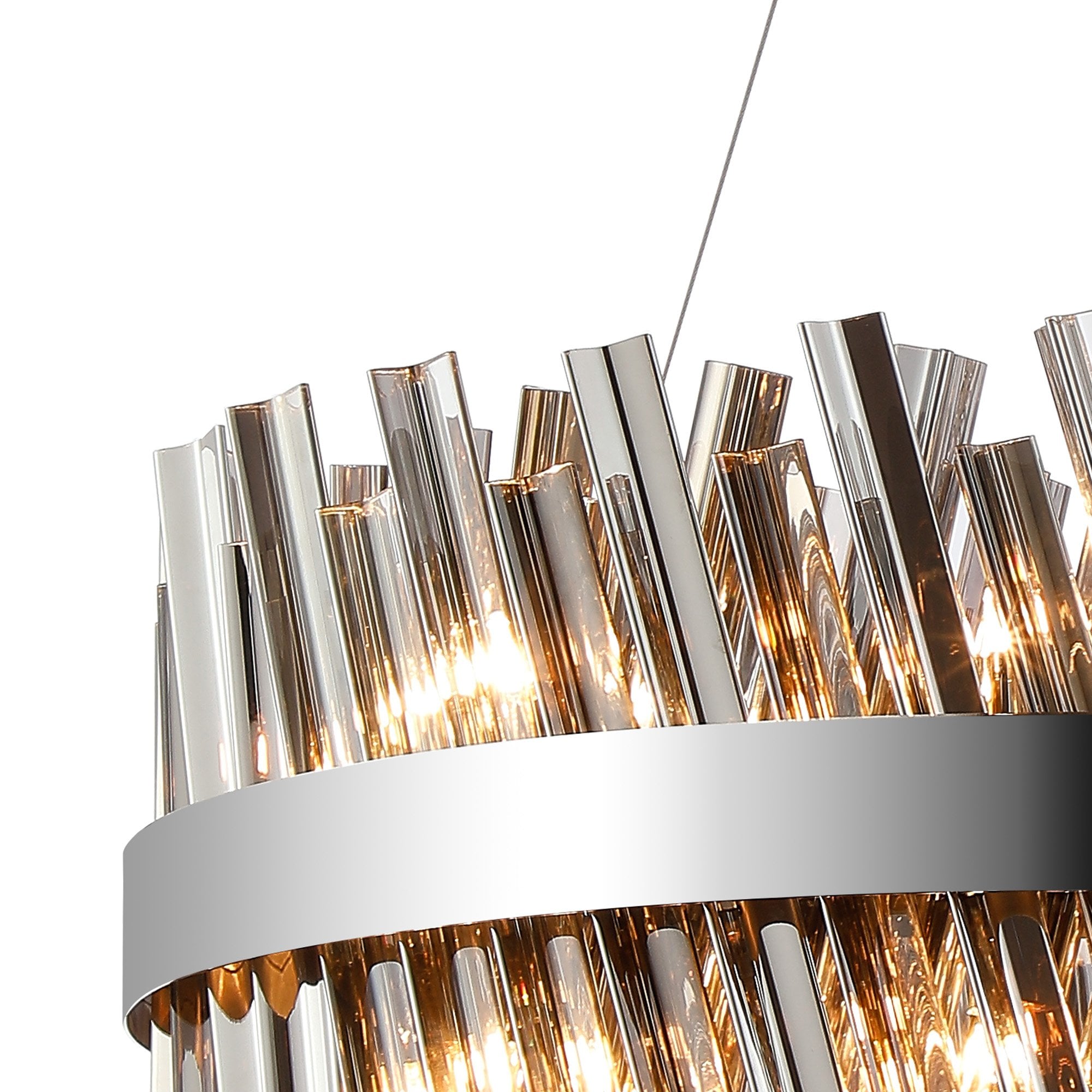 Fabula Farnley 18 Light Round Pendant - Polished Nickel & Smoked Glass