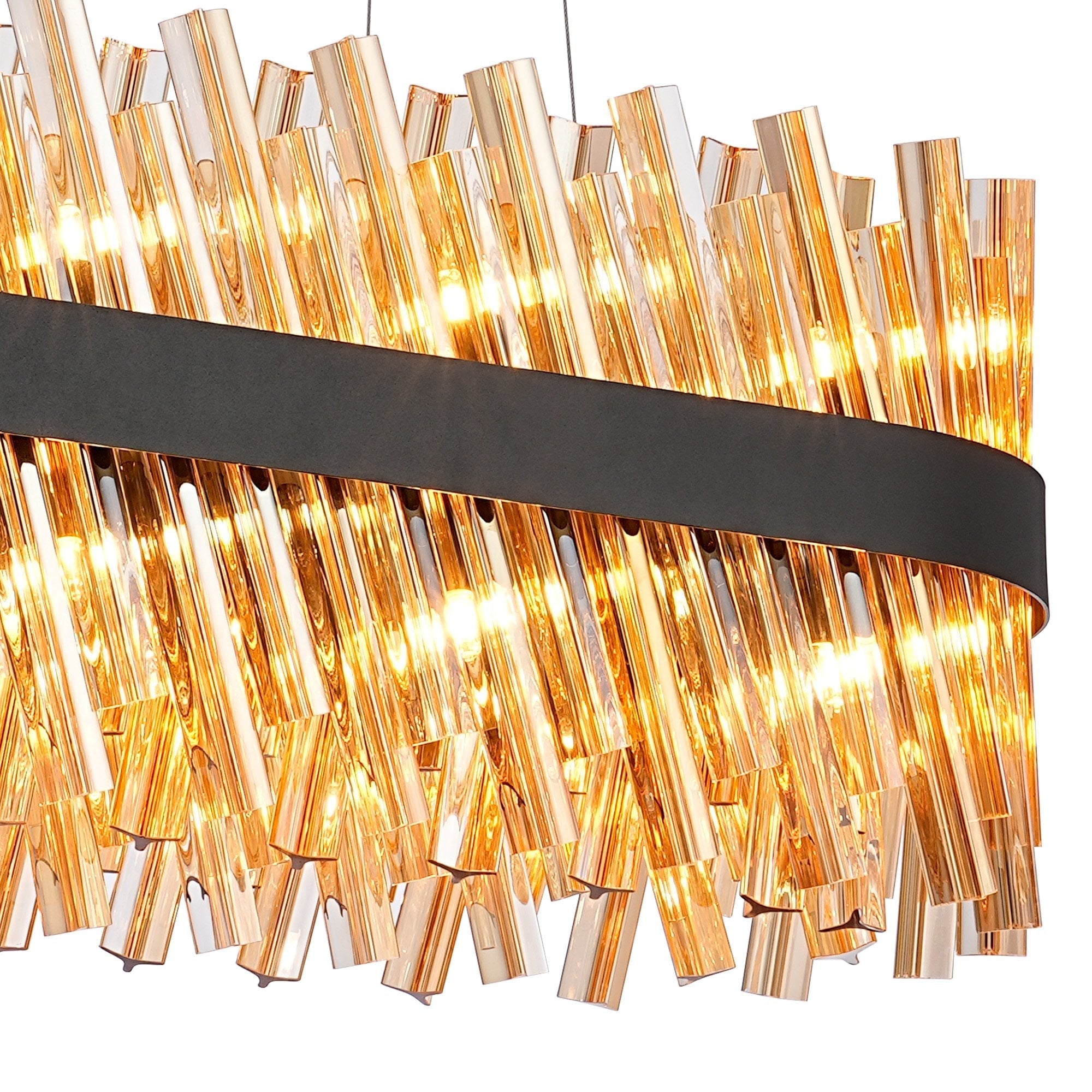 Fabula Farnley 24 Light Oblong Pendant - Satin Black & Amber Glass