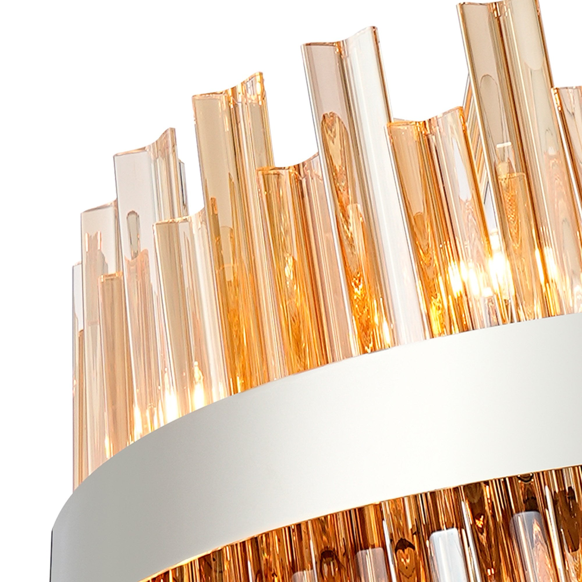 Fabula Farnley 24 Light Round Pendant - Polished Nickel & Amber Glass