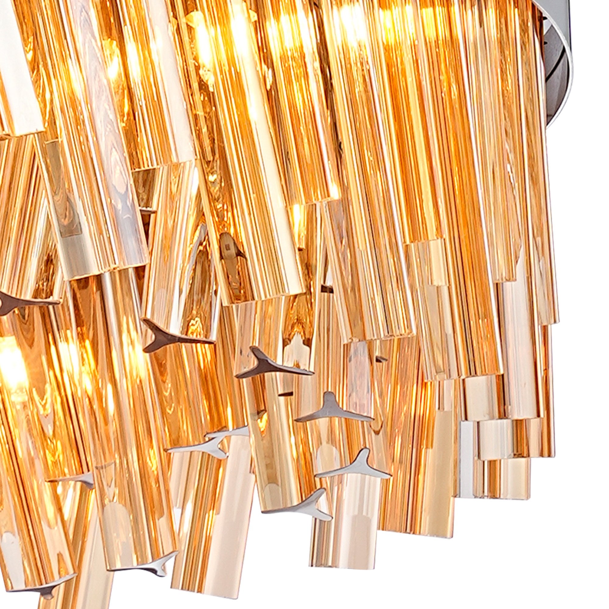 Fabula Farnley 24 Light Round Pendant - Polished Nickel & Amber Glass