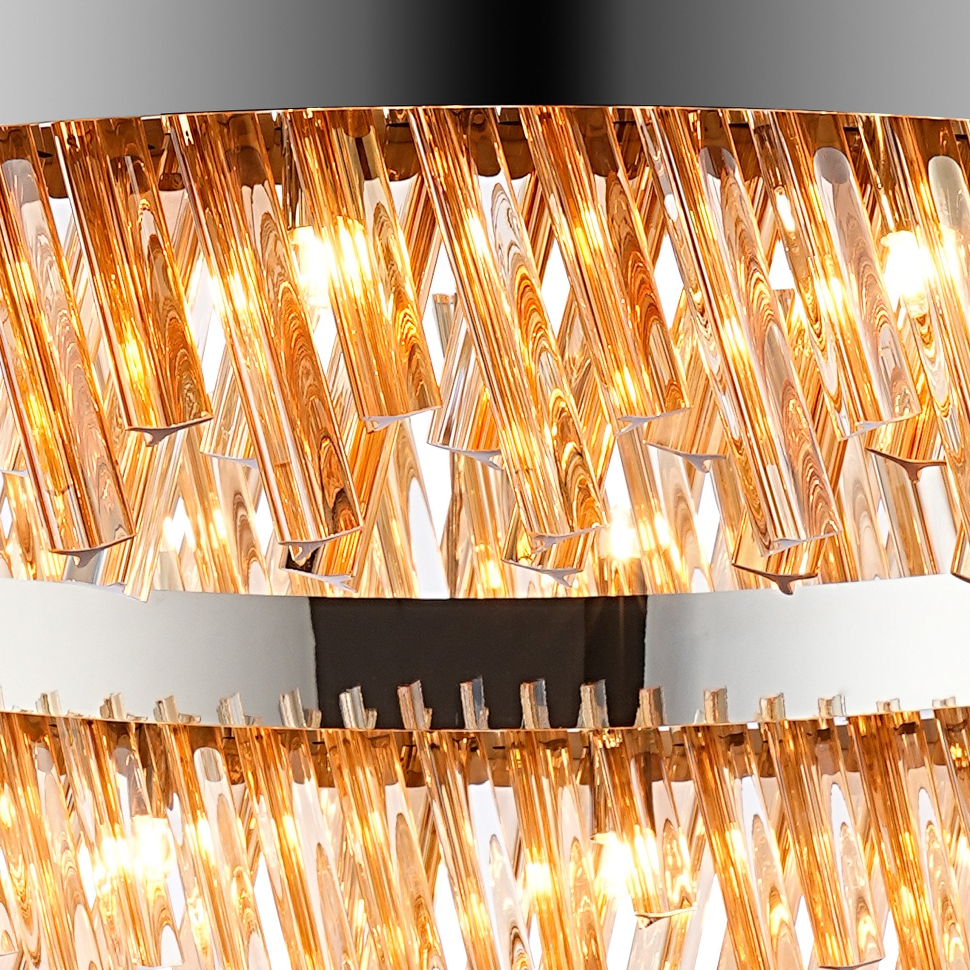 Fabula Farnley 32 Light Round Pendant - Polished Nickel & Amber Glass