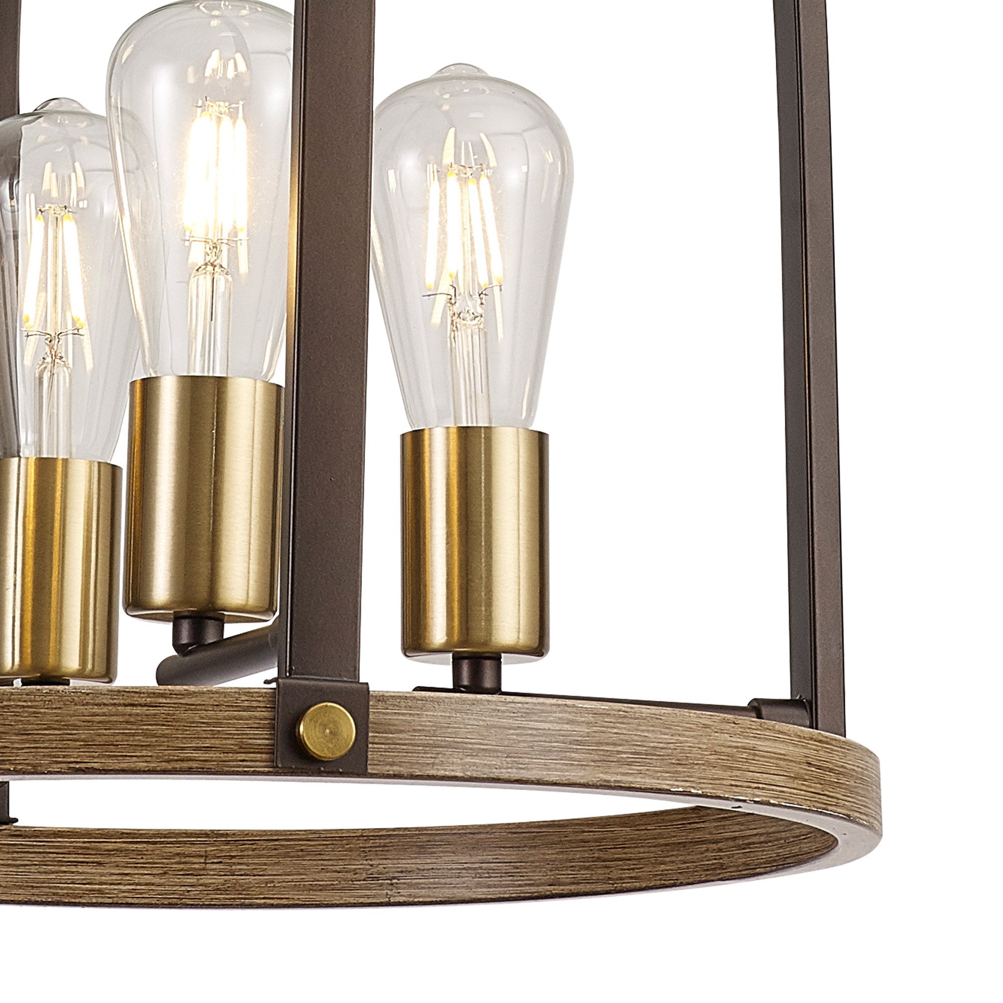 Fabula Faversham 4 Light Round Pendant - Antique Bronze, Brown Oxide & Wood