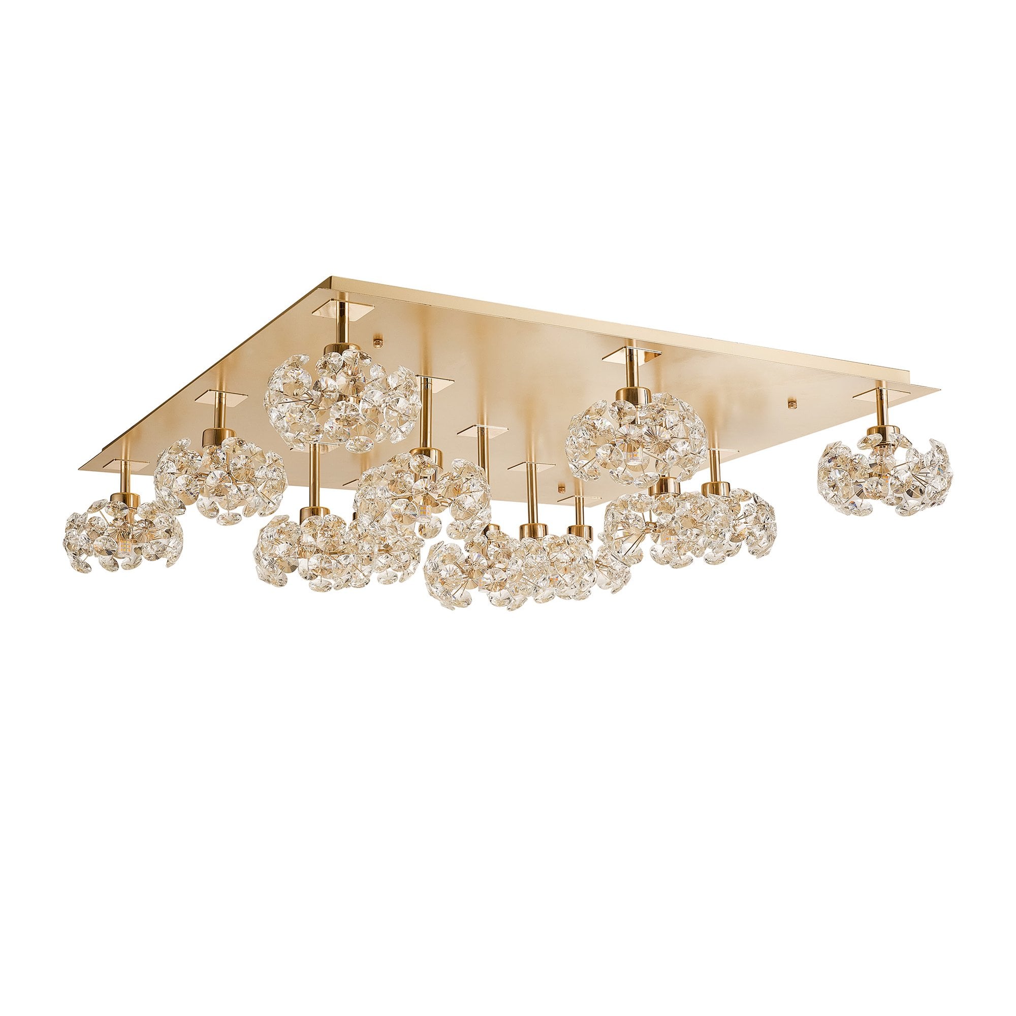 Fabula Grosvenor 13 Light Square Flush Light - French Gold Square & Crystal Glass