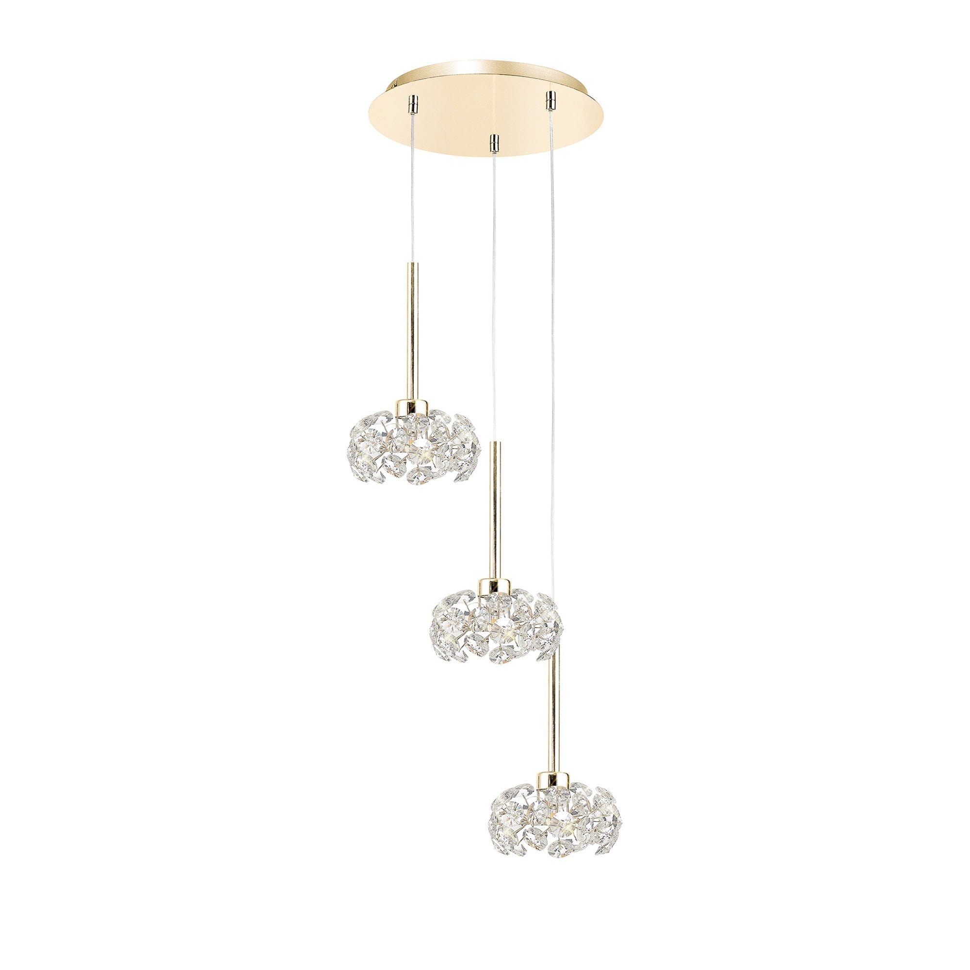 Fabula Grosvenor 3 Light Round Multi-Drop Pendant - French Gold & Crystal Glass