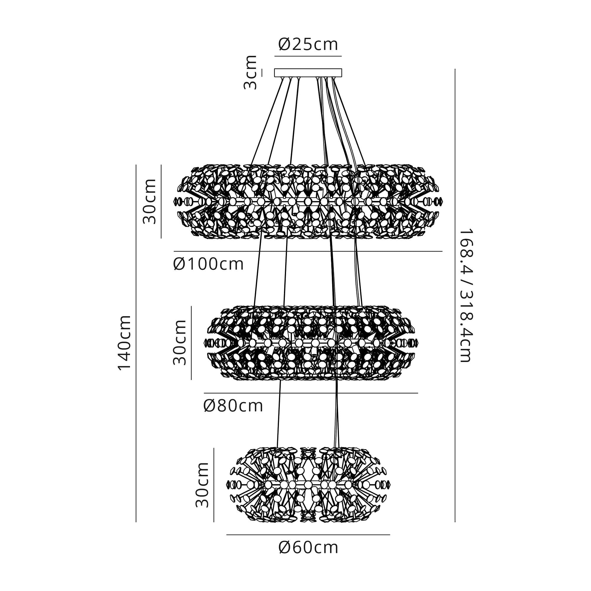 Fabula Grosvenor 58 Light 3-Tiered Pendant - Polished Chrome & Crystal