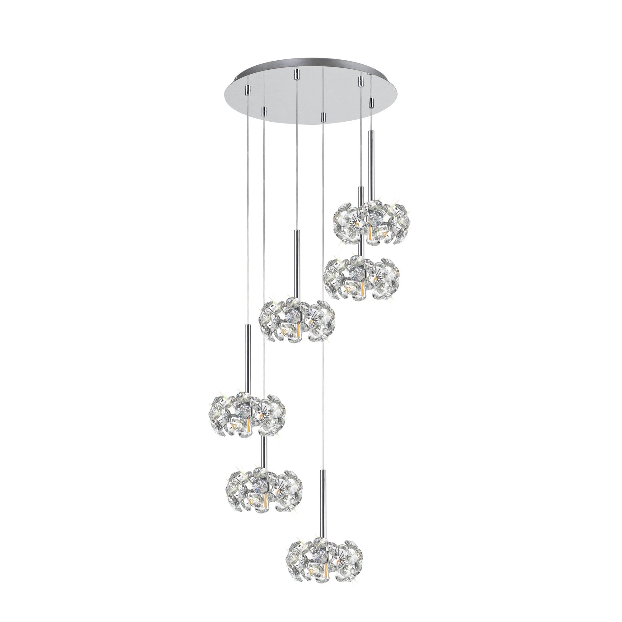 Fabula Grosvenor 6 Light Round Multi-Drop Pendant - Polished Chrome & Crystal Glass
