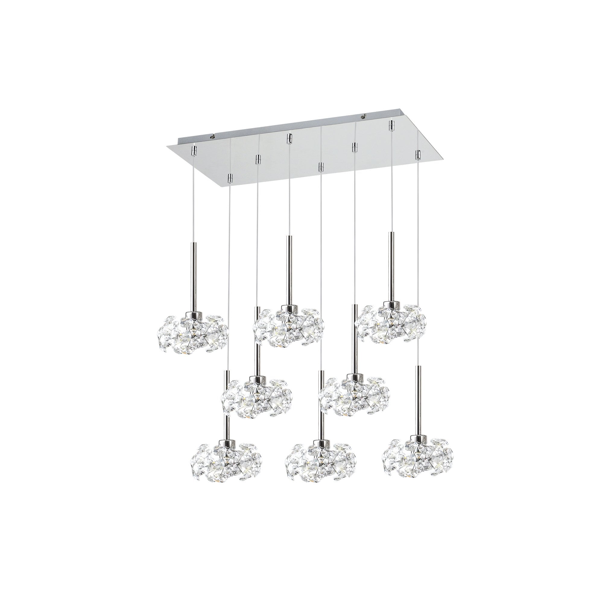Fabula Grosvenor 8 Light Rectangle Multi-Drop Pendant - Polished Chrome & Crystal Glass