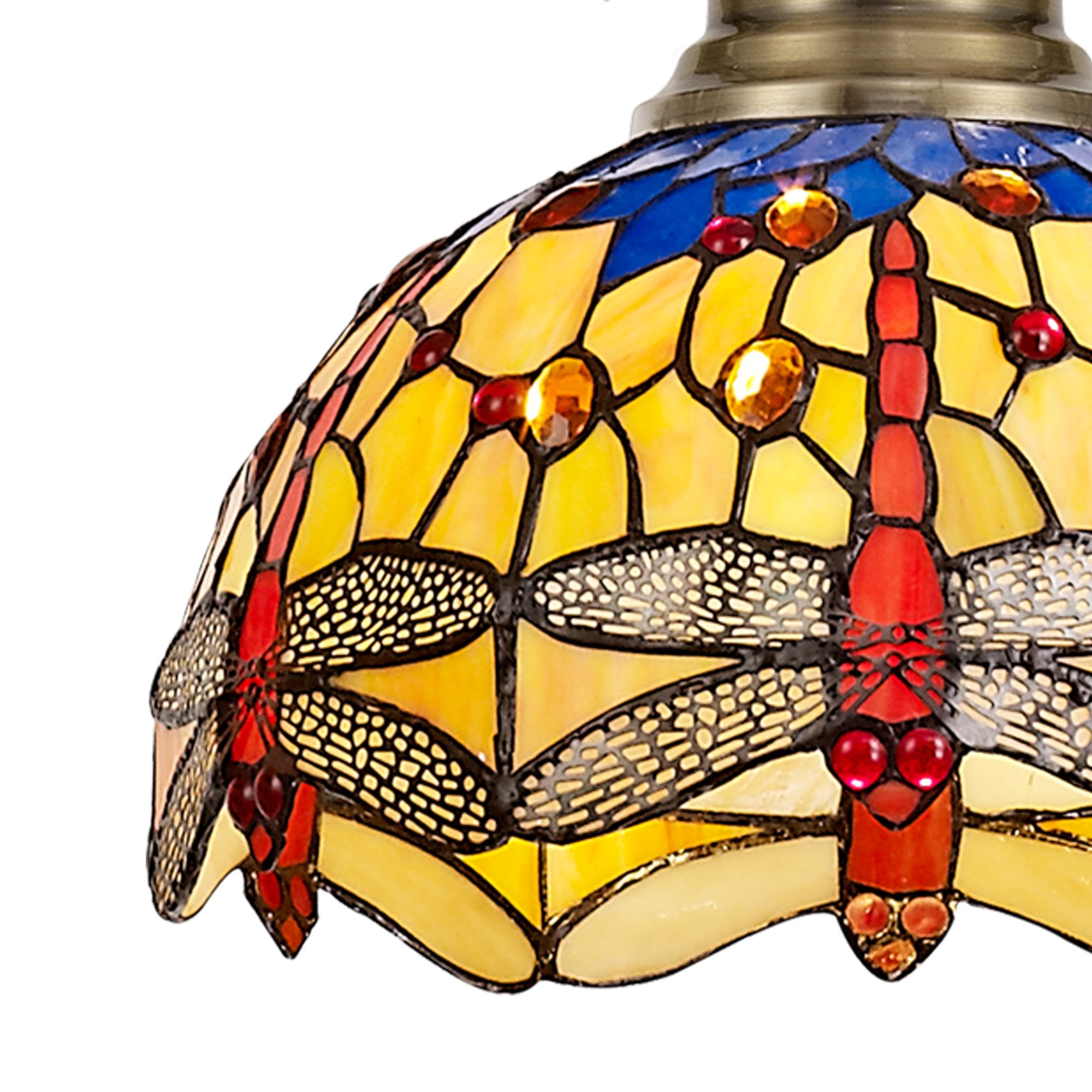 Fabula Hornbeam Antique Brass Single Pendant - 30cm Tiffany Shade - Blue & Orange