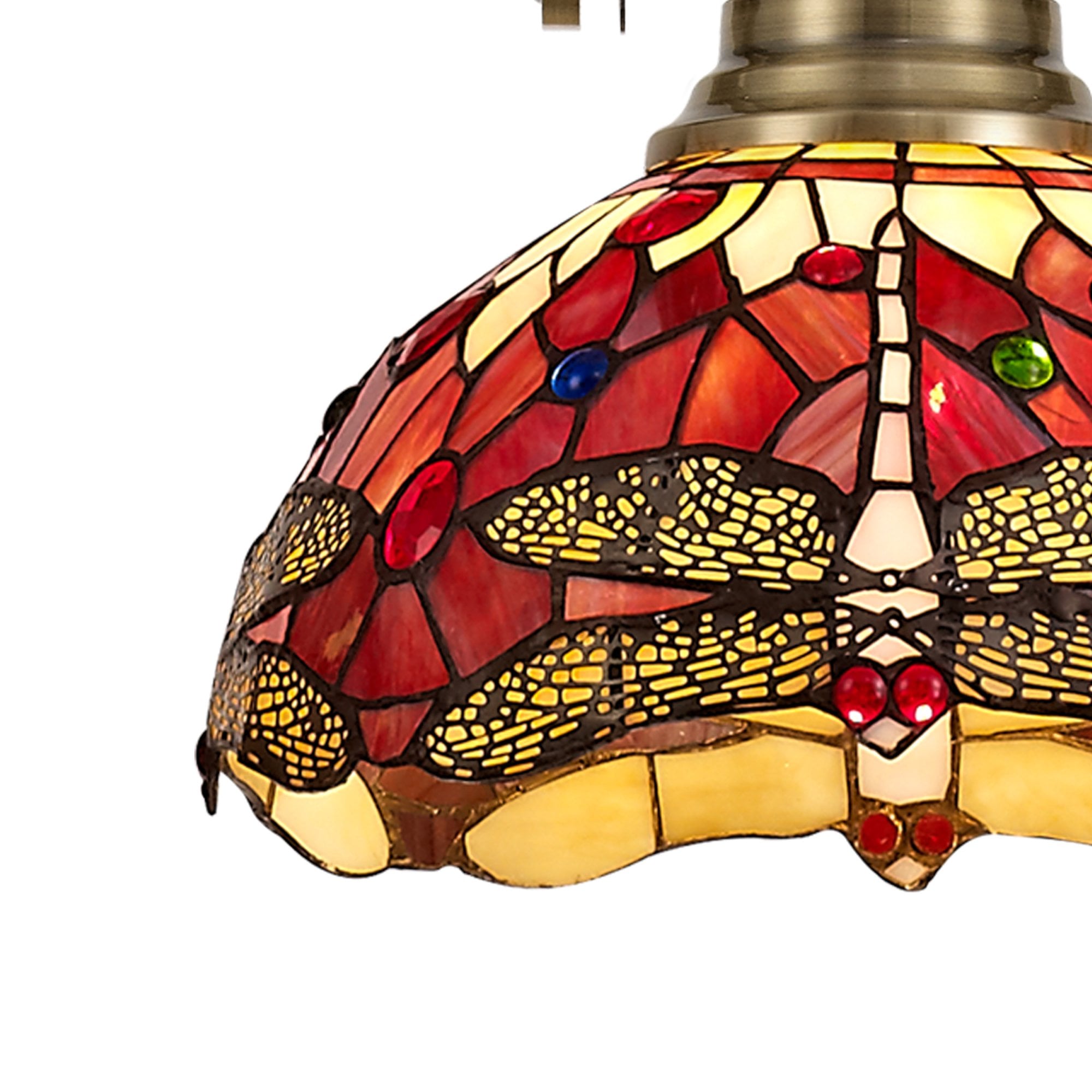 Fabula Hornbeam Antique Brass Single Pendant - 30cm Tiffany Shade - Purple & Pink