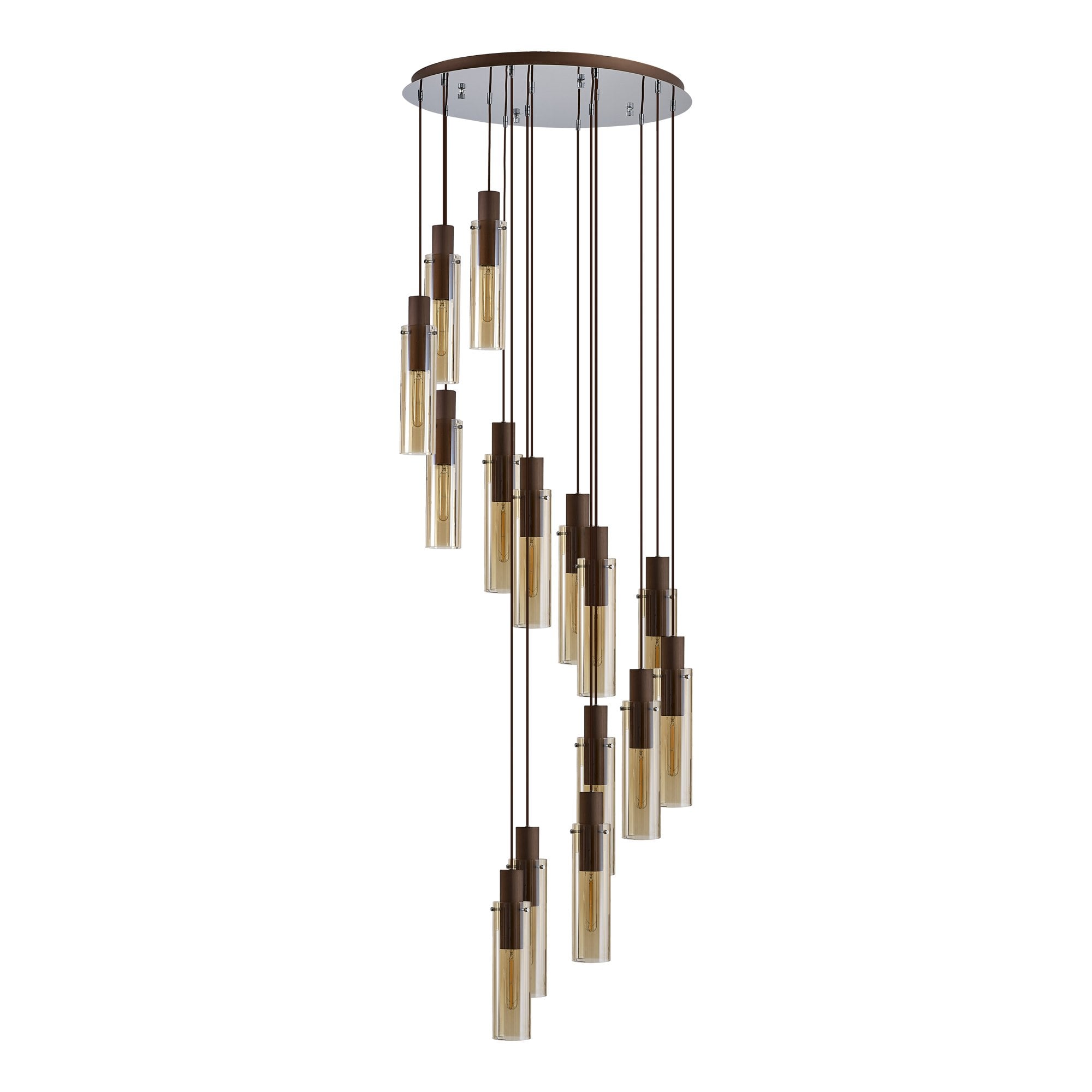 Fabula Kingfisher Adjustable 15 Light Round Pendant - Mocha & Amber Glass