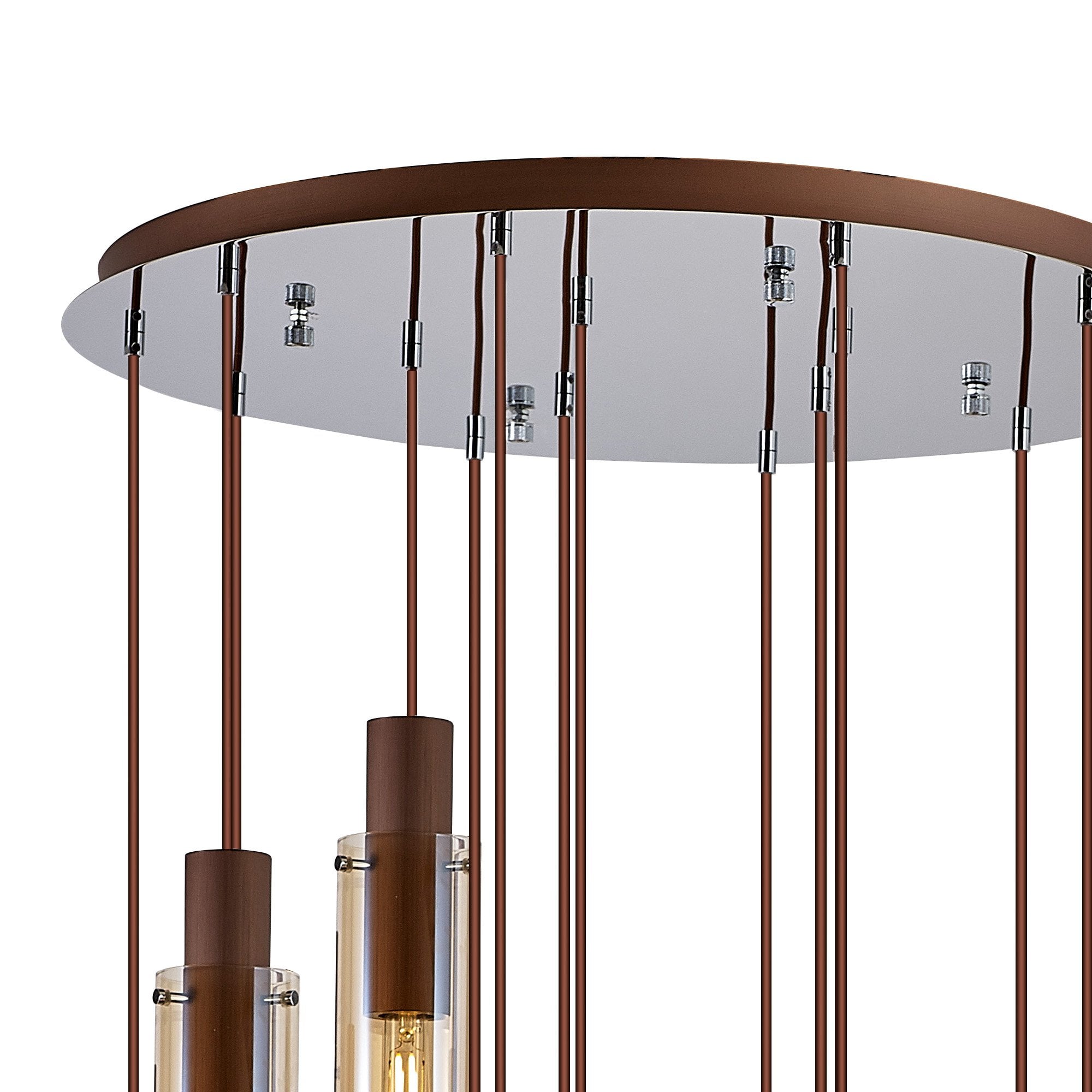 Fabula Kingfisher Adjustable 15 Light Round Pendant - Mocha & Amber Glass