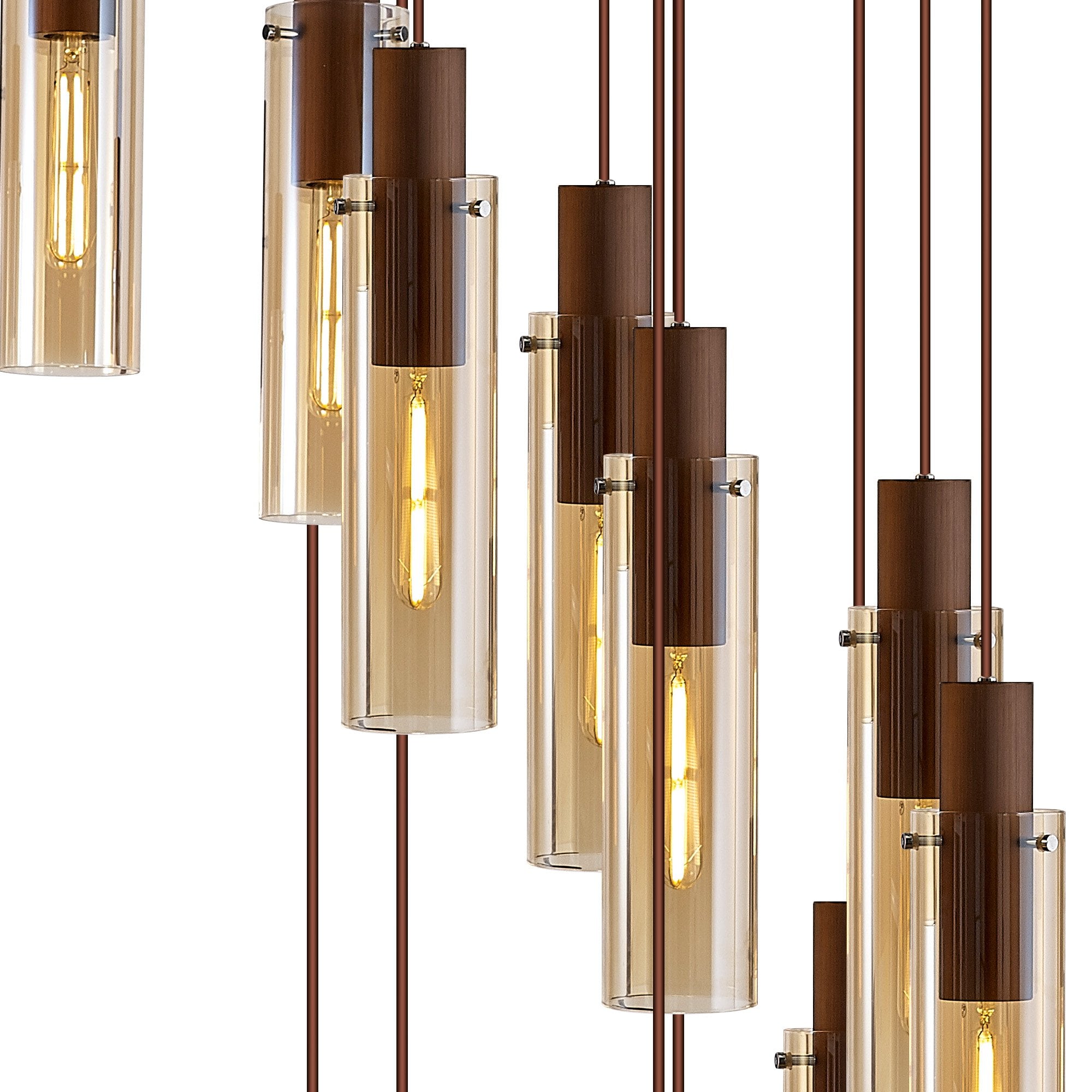Fabula Kingfisher Adjustable 15 Light Round Pendant - Mocha & Amber Glass