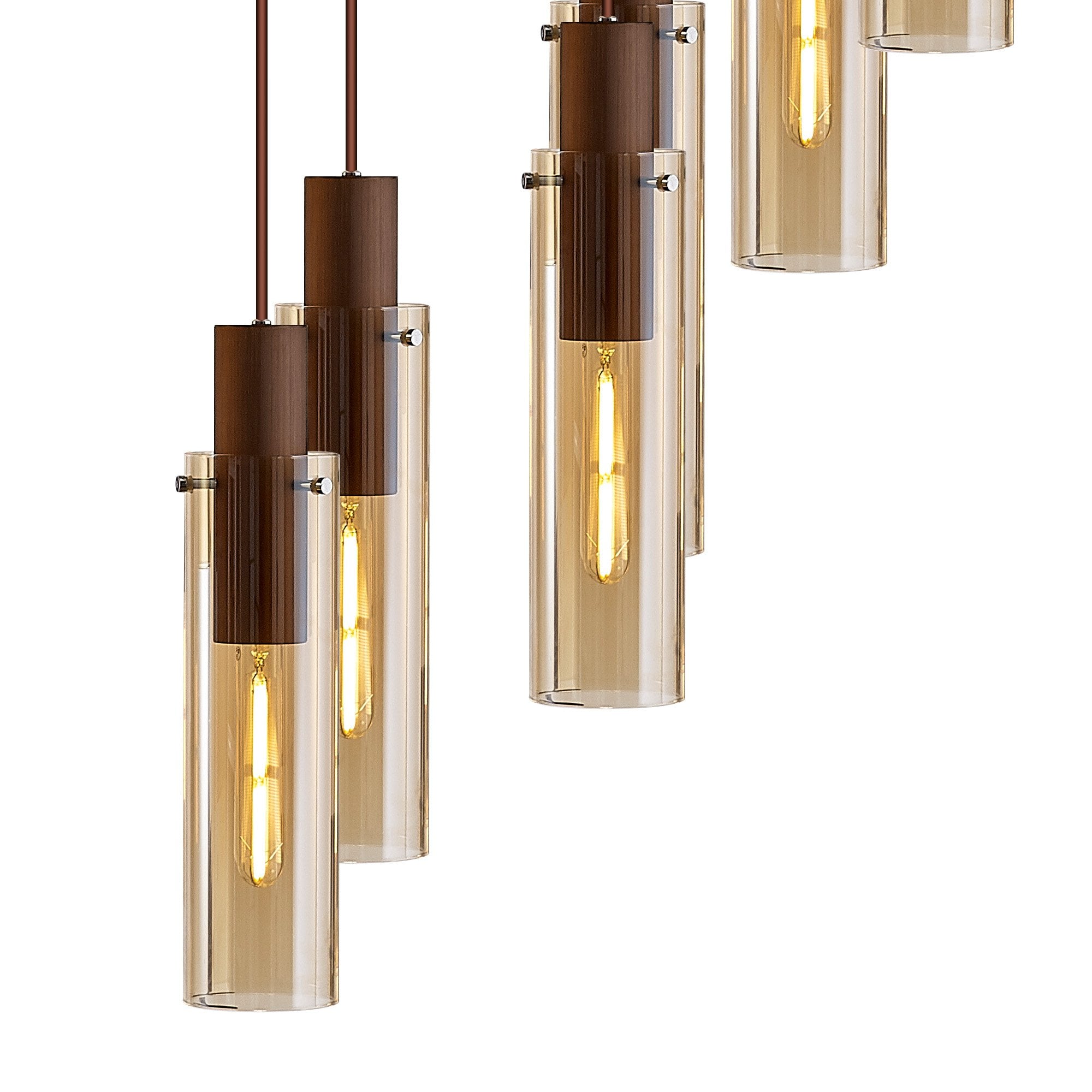 Fabula Kingfisher Adjustable 15 Light Round Pendant - Mocha & Amber Glass