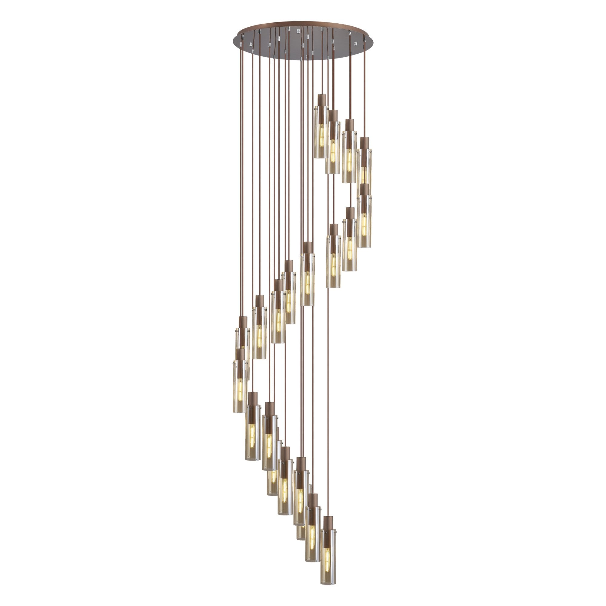 Fabula Kingfisher Adjustable 21 Light Round Pendant - Mocha & Amber Glass