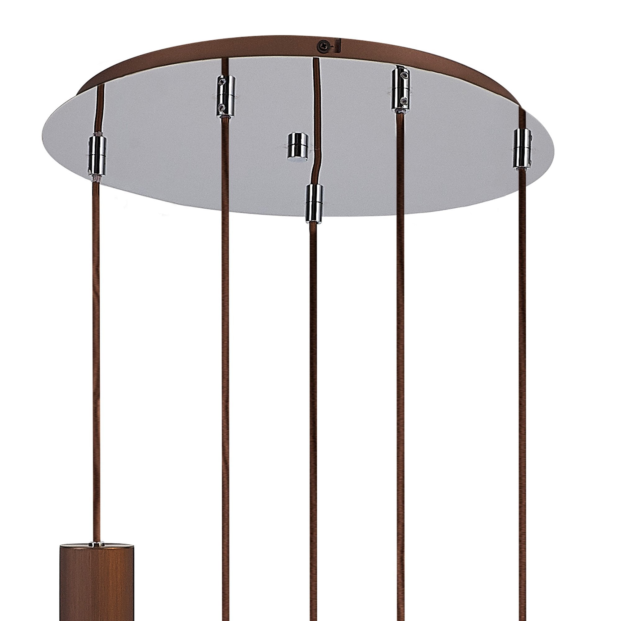 Fabula Kingfisher Adjustable 5 Light Round Pendant - Mocha & Amber Glass