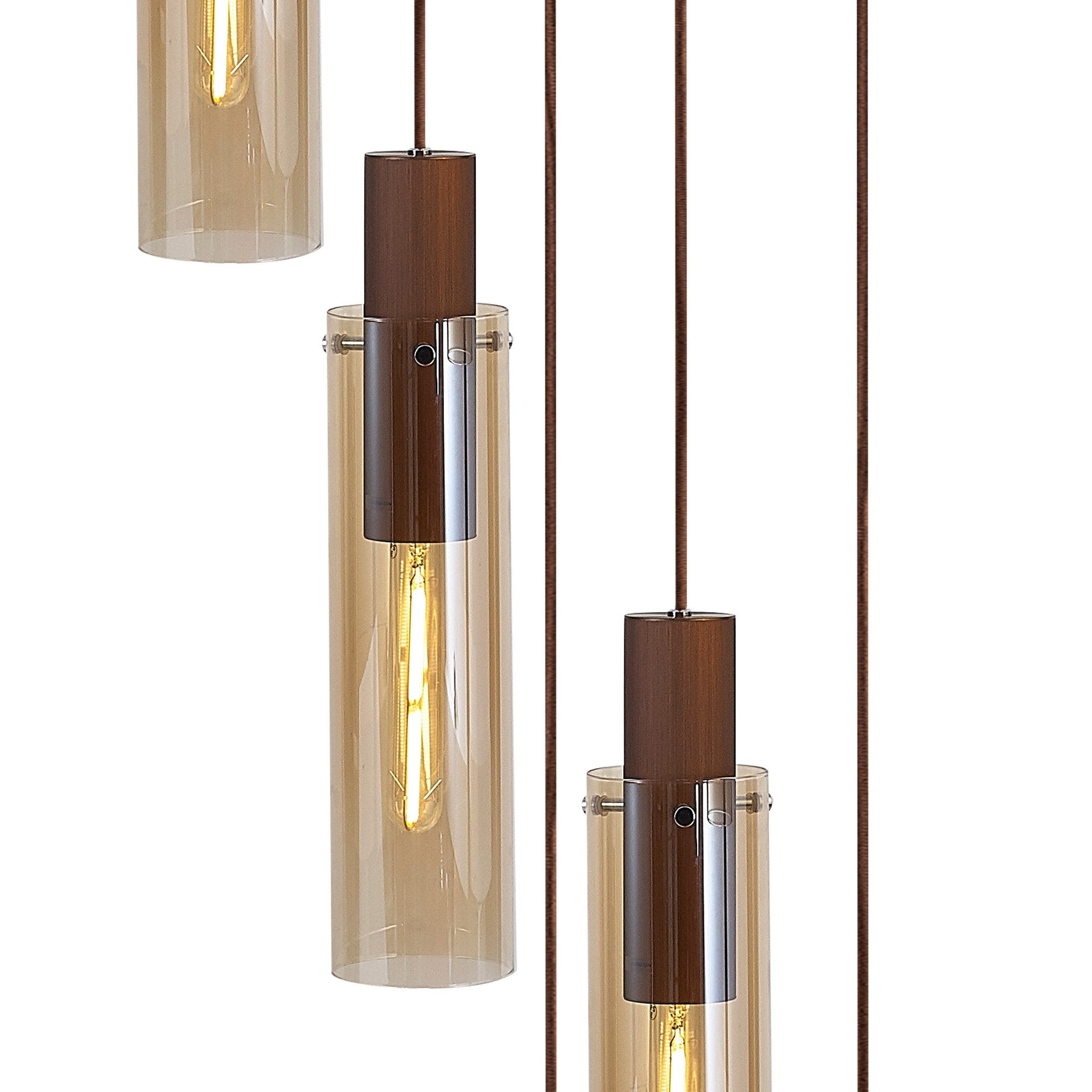 Fabula Kingfisher Adjustable 5 Light Round Pendant - Mocha & Amber Glass