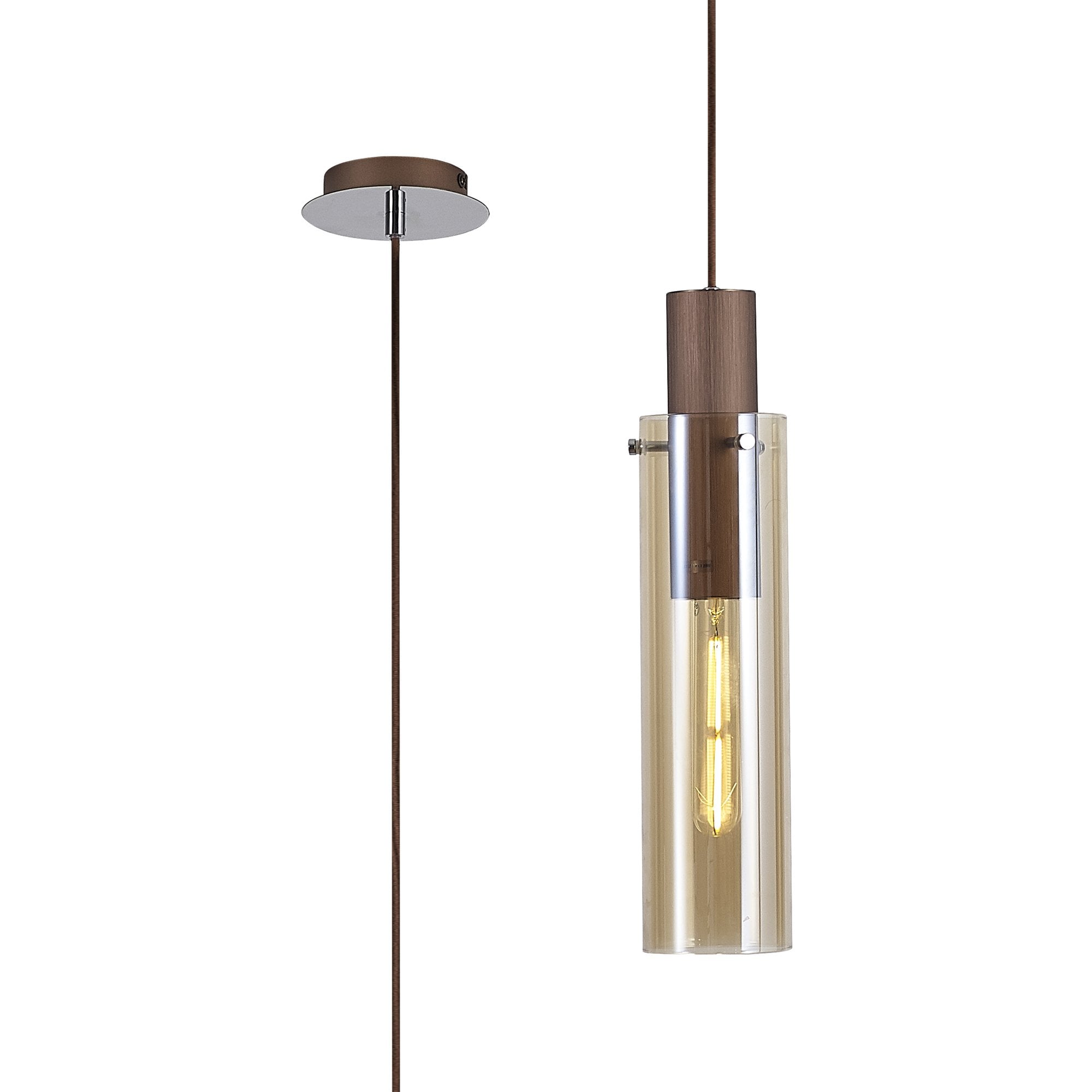Fabula Kingfisher Single Adjustable Pendant - Mocha & Amber Glass