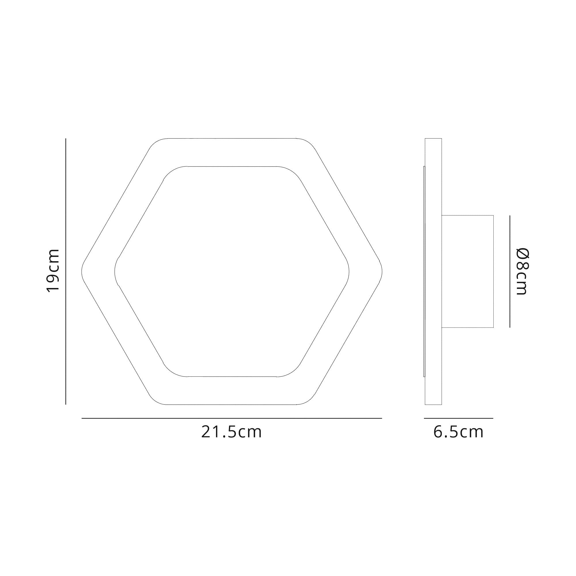 Fabula Kingsley Magnetic Base LED Wall Lamp - 15/19cm Horizontal Hexagonal - Central - Coffee & Acrylic Frosted Diffuser