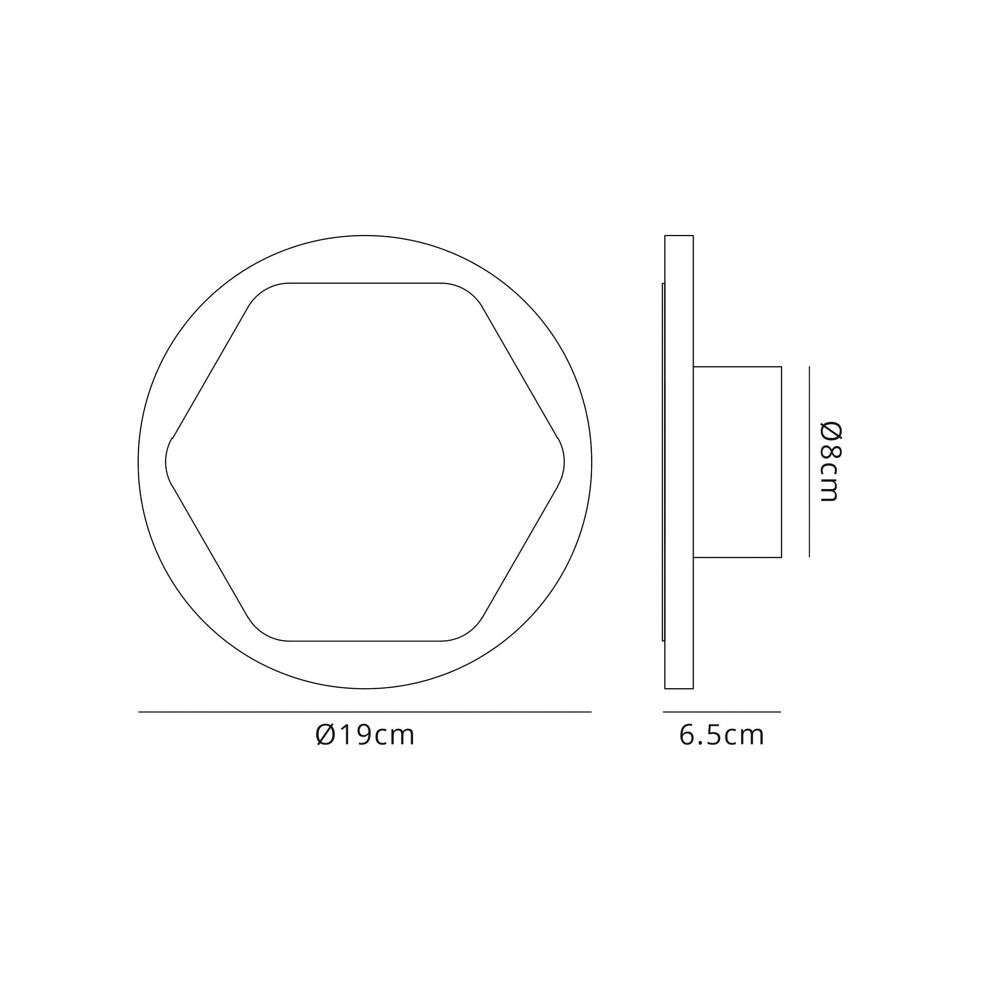 Fabula Kingsley Magnetic Base LED Wall Lamp - 15cm Horizontal Hexagonal / 19cm Round - Central - Coffee & Acrylic Frosted Diffuser