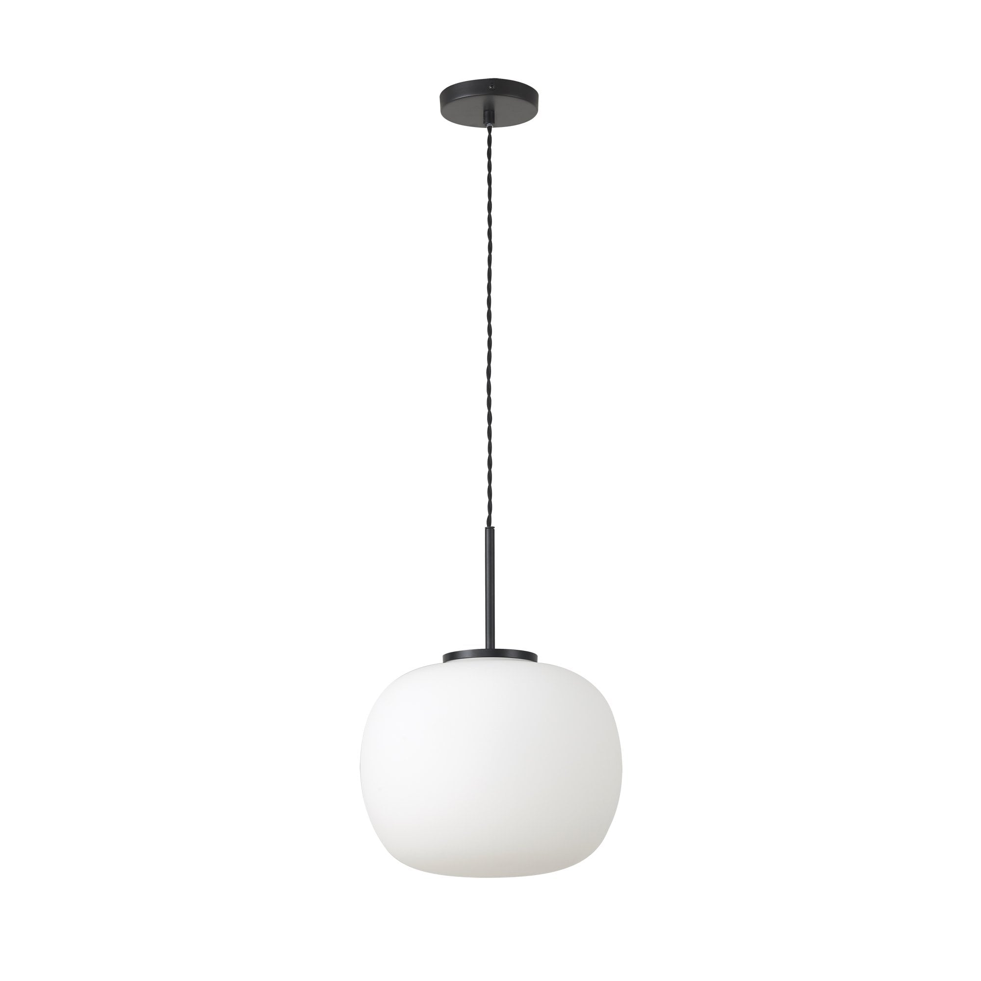 Fabula Littleton Medium Single Oval Ball Pendant - Matt Black & Frosted White Glass