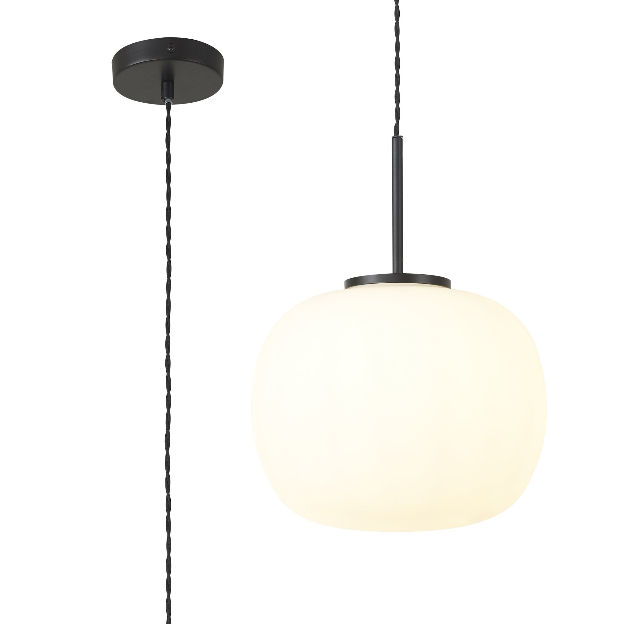 Fabula Littleton Medium Single Oval Ball Pendant - Matt Black & Frosted White Glass