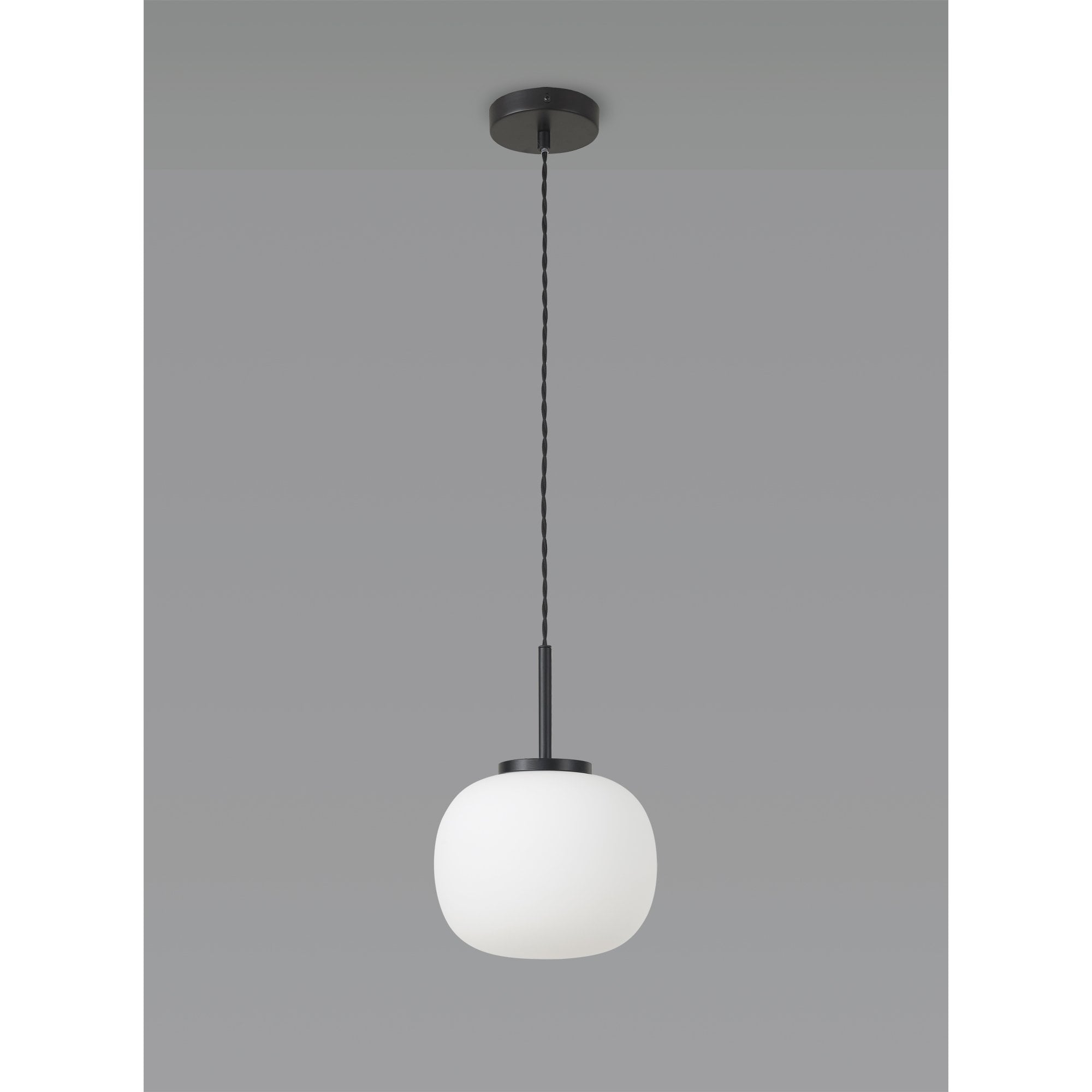 Fabula Littleton Small Single Oval Ball Pendant - Matt Black & Frosted White Glass
