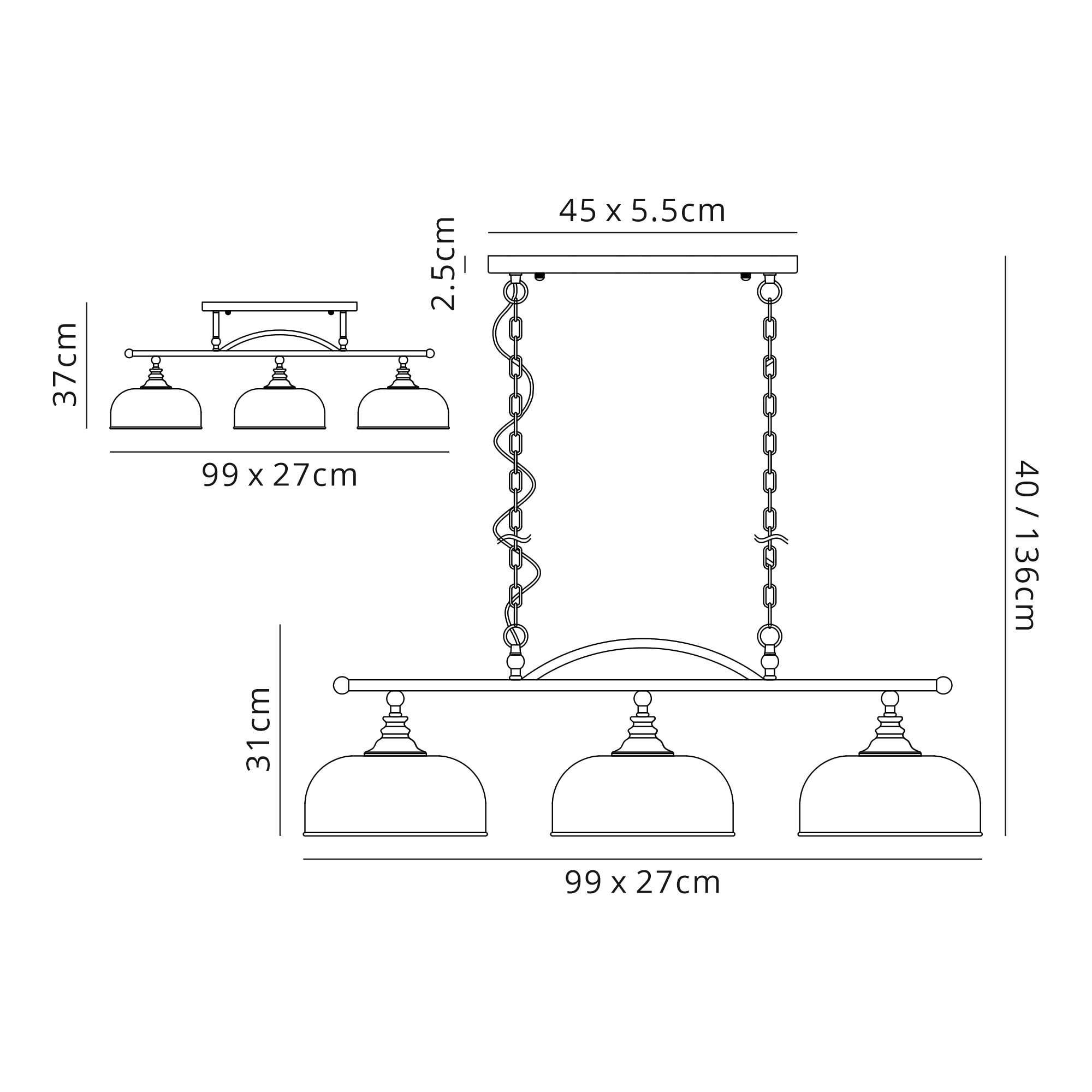 Fabula Maida 3 Light Linear Semi-Flush/Pendant - Polished Nickel & Prismatic Glass