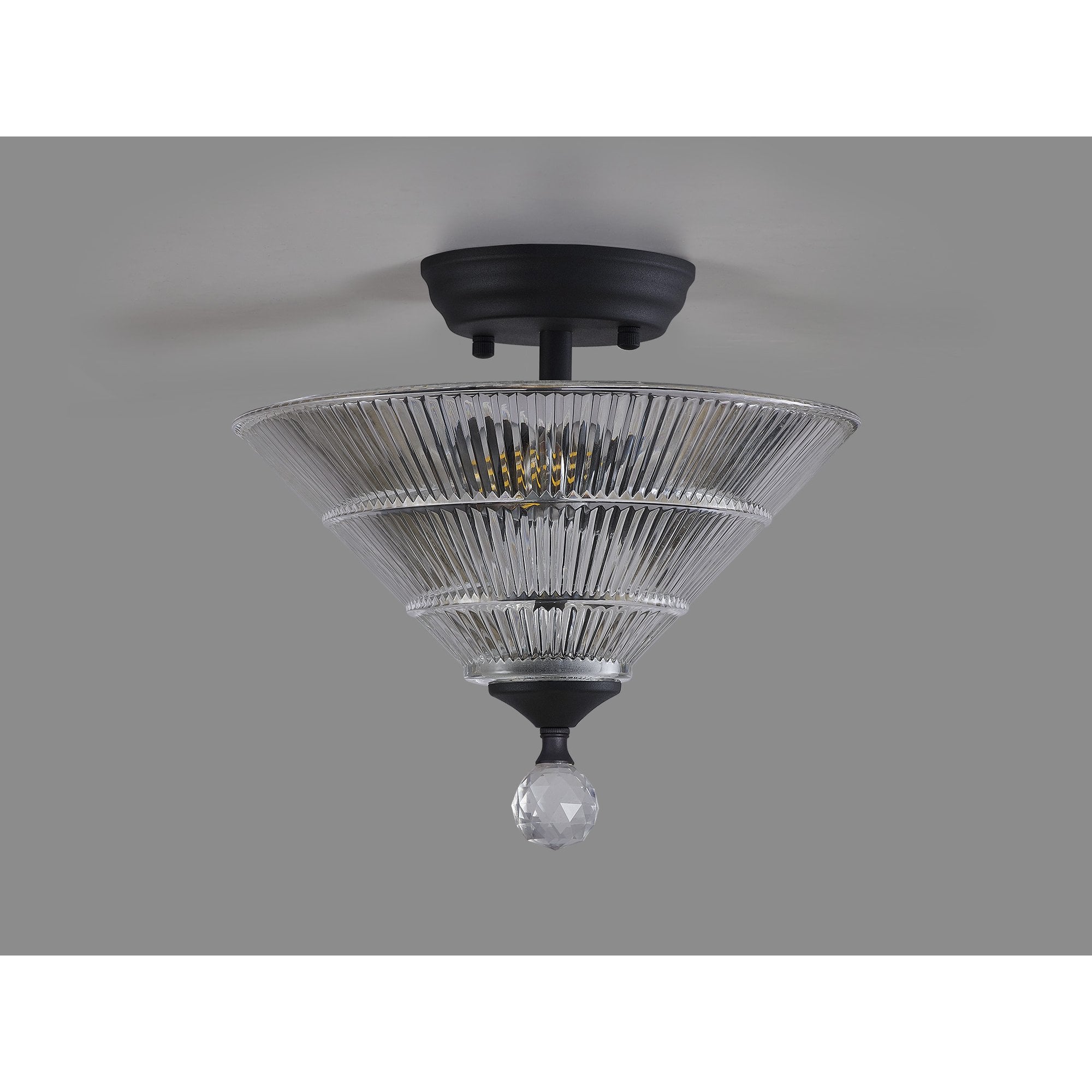 Fabula Mansfield 2 Light Semi-Flush Light - 30cm Cone Glass Shade - Graphite & Clear Glass