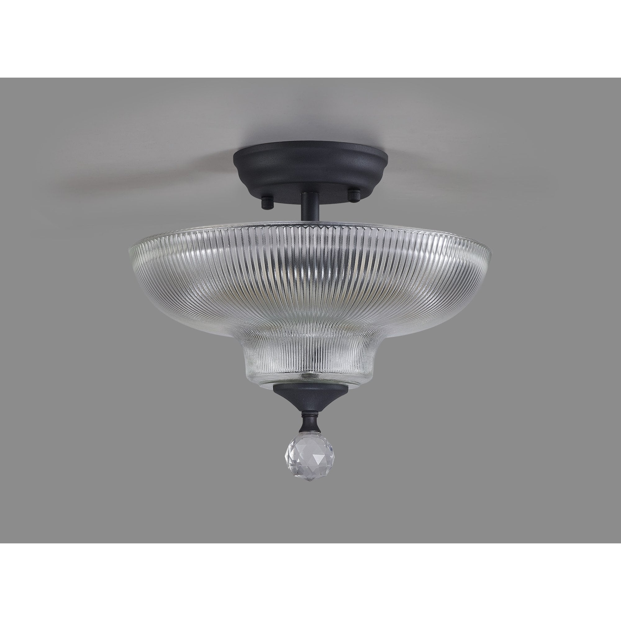 Fabula Mansfield 2 Light Semi-Flush Light - 30cm Round Glass Shade - Graphite & Clear Glass