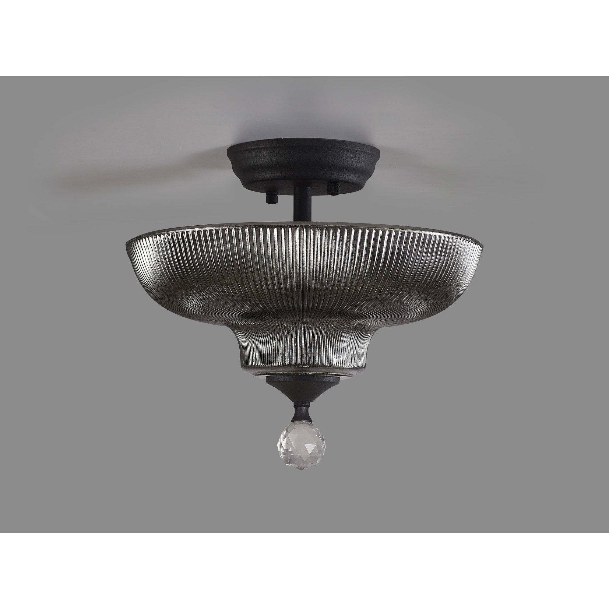 Fabula Mansfield 2 Light Semi-Flush Light - 30cm Round Glass Shade - Graphite & Smoked Glass