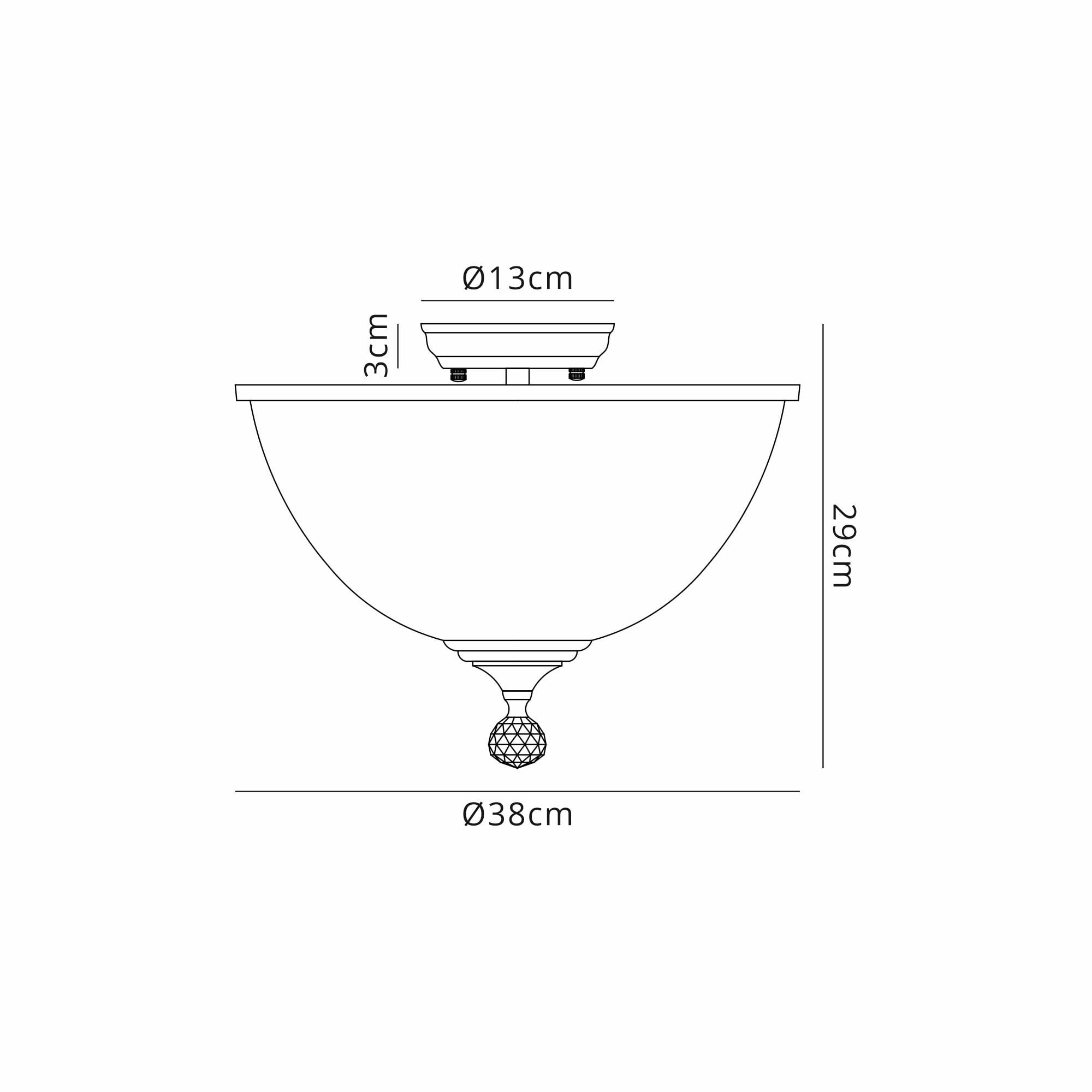 Fabula Mansfield 2 Light Semi-Flush Light - 38cm Dome Glass Shade - Satin Nickel & Clear Glass