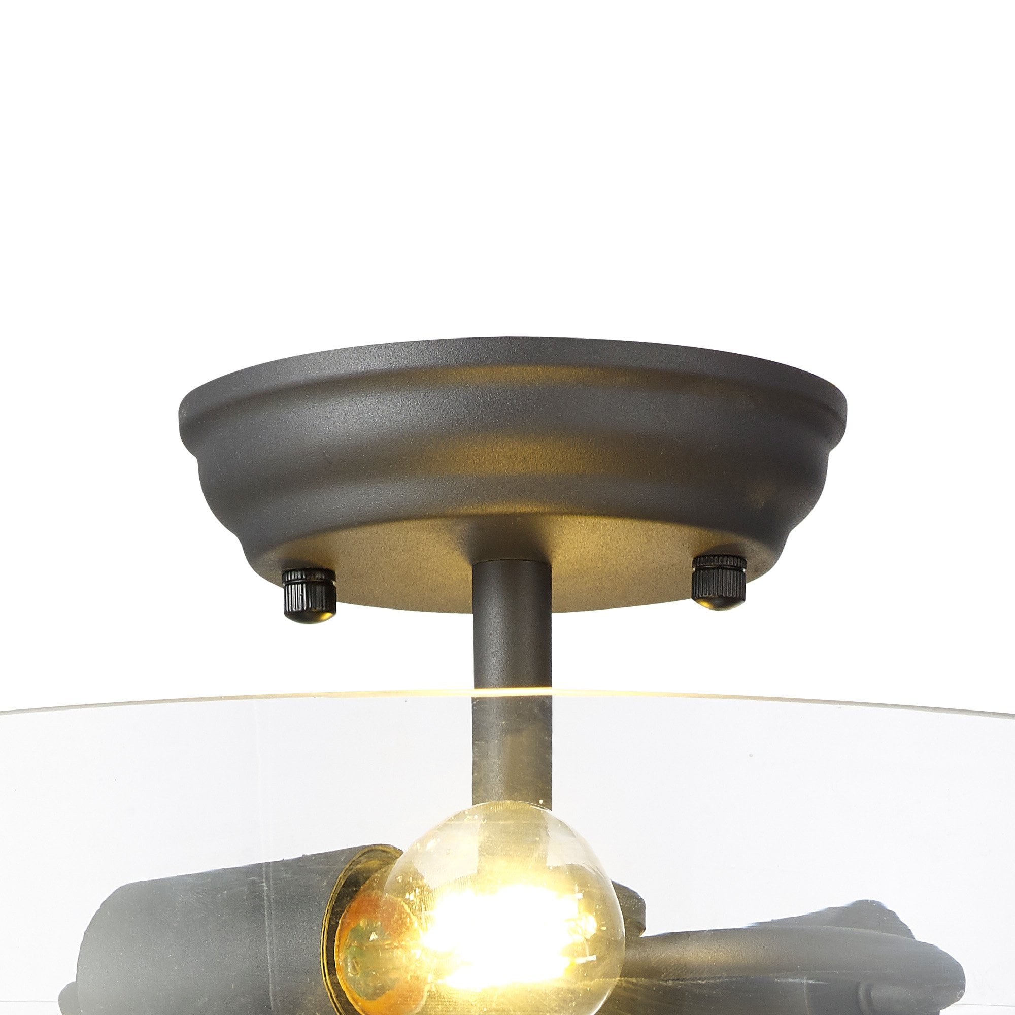 Fabula Mansfield 2 Light Semi-Flush Light - 38cm Flat Round Glass Shade - Graphite & Clear Glass