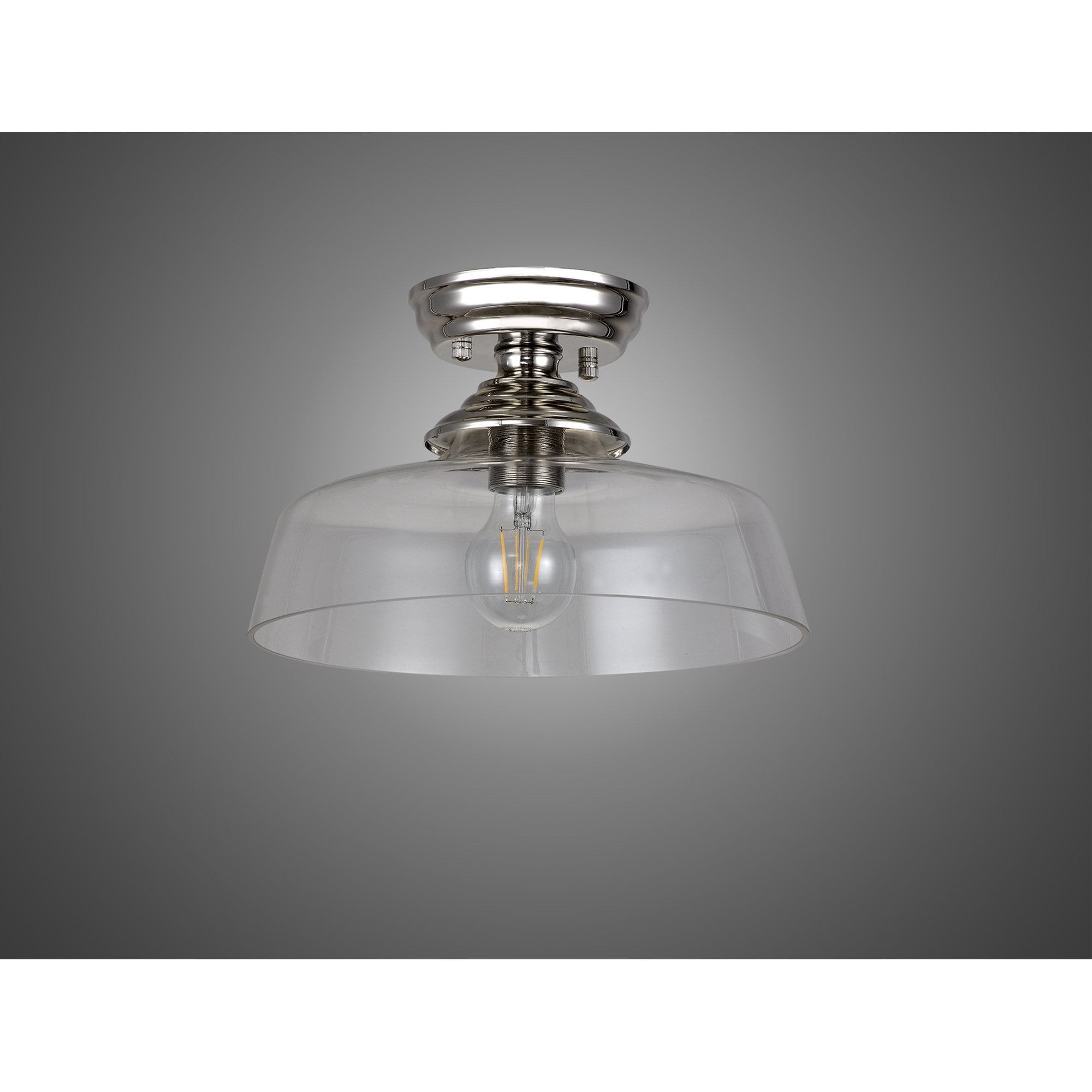 Fabula Mansfield Single Flush Light - 30cm Flat Round Glass Shade - Polished Nickel & Clear Glass