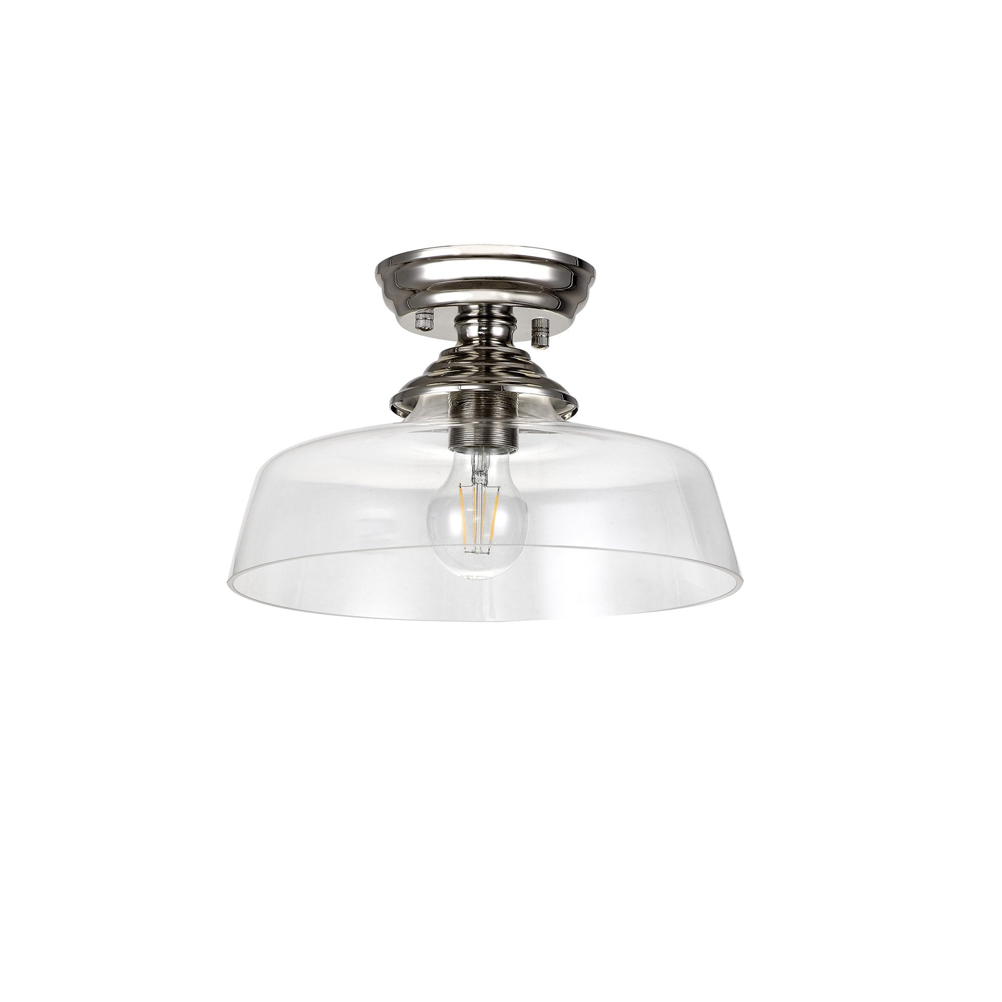 Fabula Mansfield Single Flush Light - 30cm Flat Round Glass Shade - Polished Nickel & Clear Glass