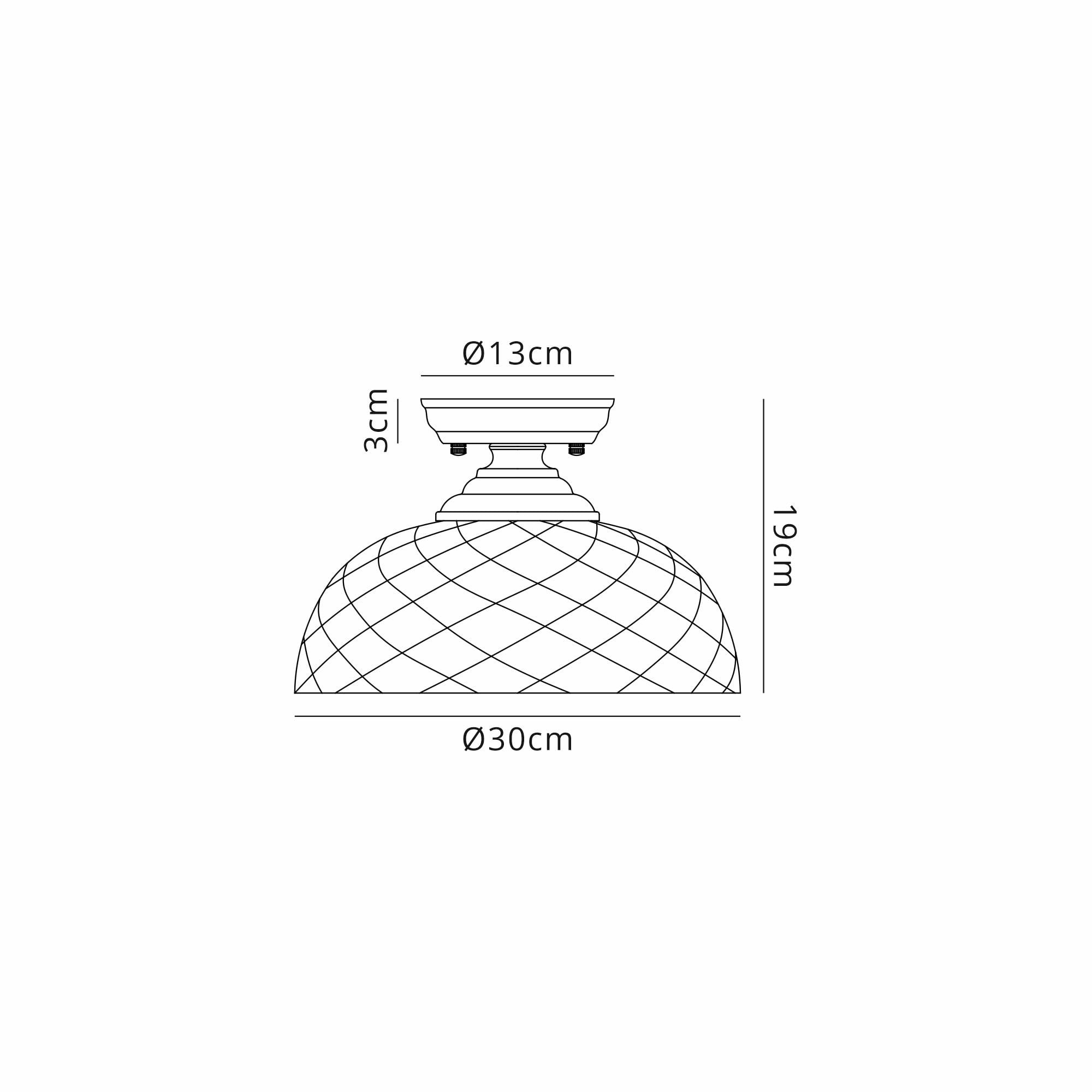 Fabula Mansfield Single Flush Light - 30cm Flat Round Patterned Glass Shade - Polished Nickel & Clear Glass
