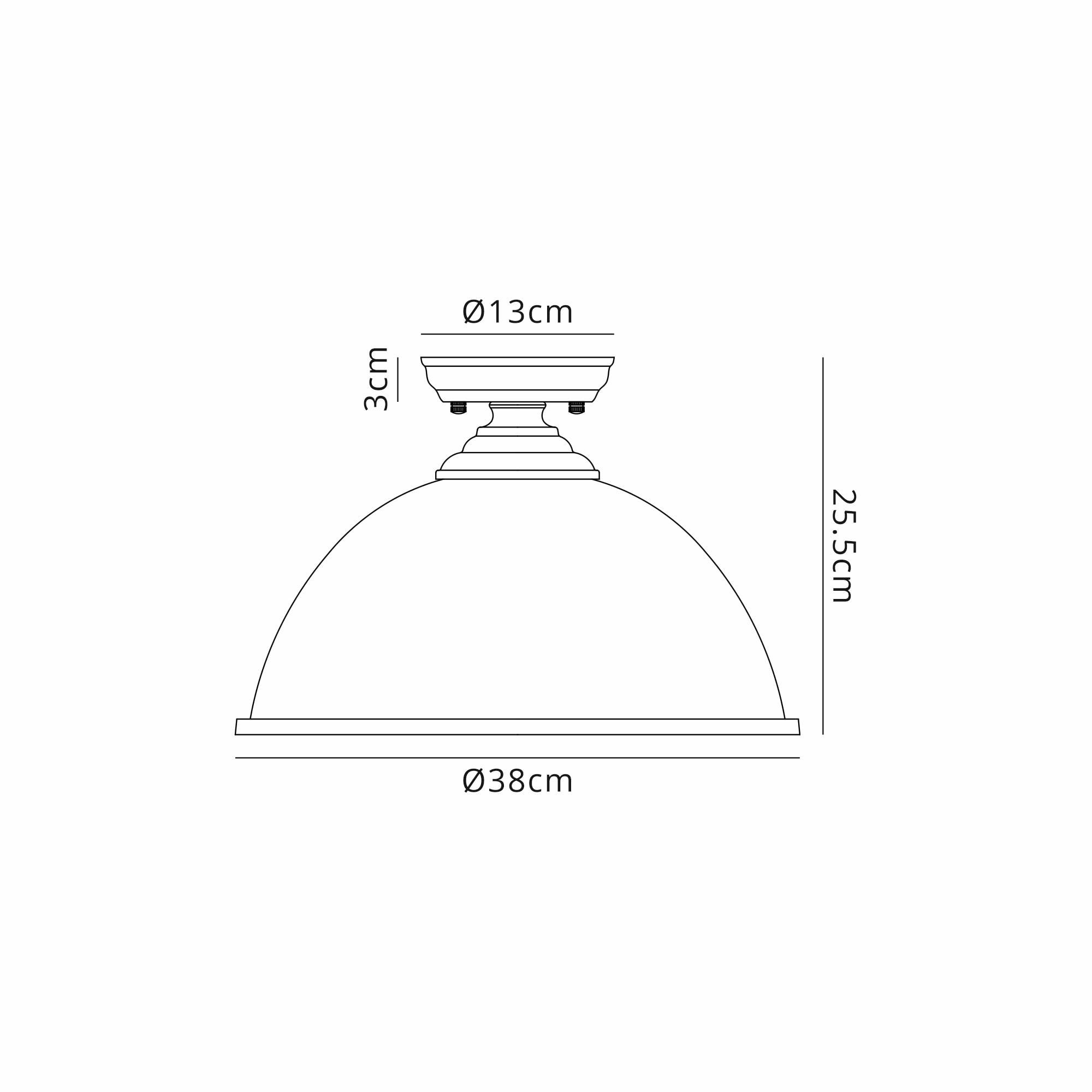 Fabula Mansfield Single Flush Light - 38cm Dome Glass Shade - Matt Black & Clear Glass