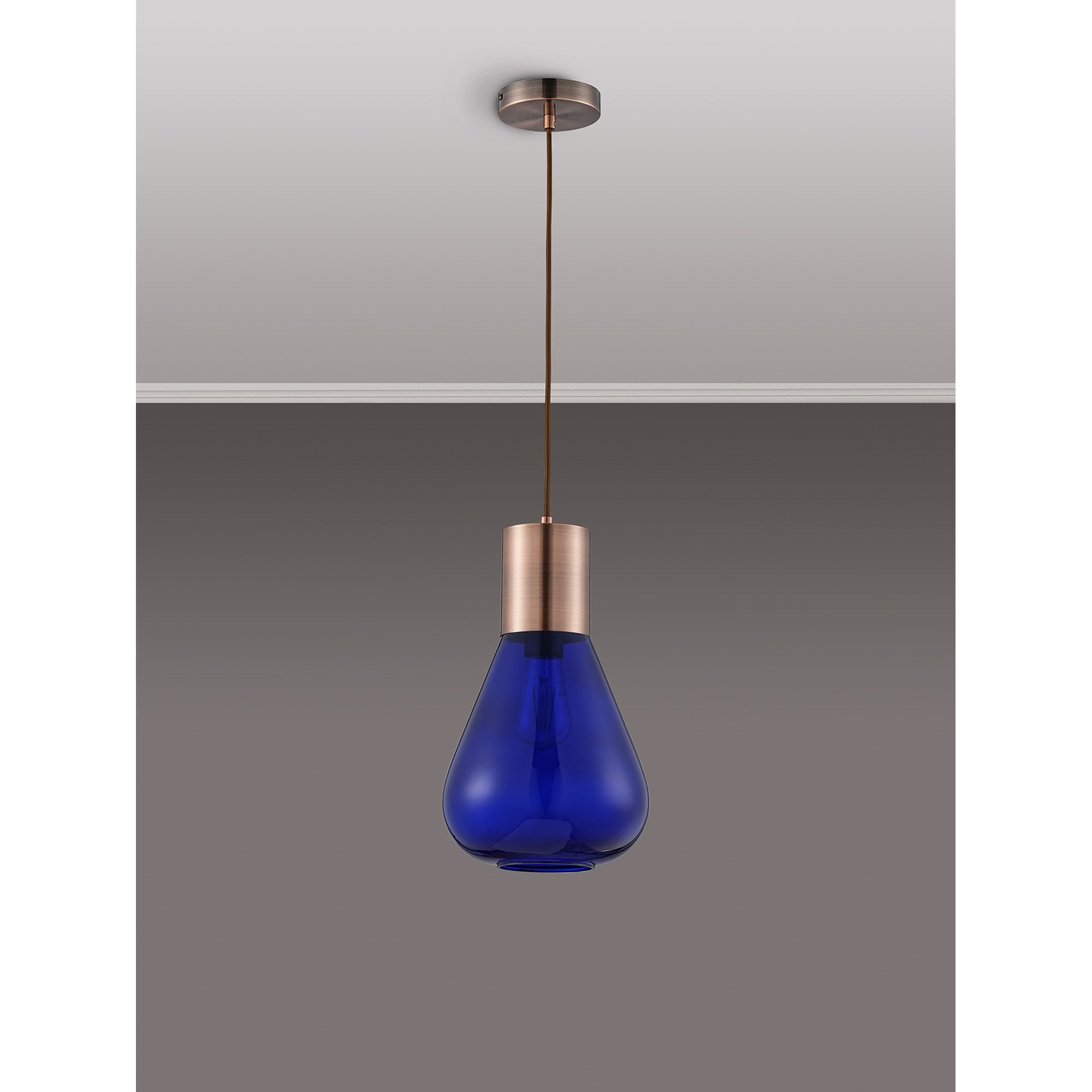 Fabula Maple Narrow Pendant - Antique Copper & Blue Ink Glass