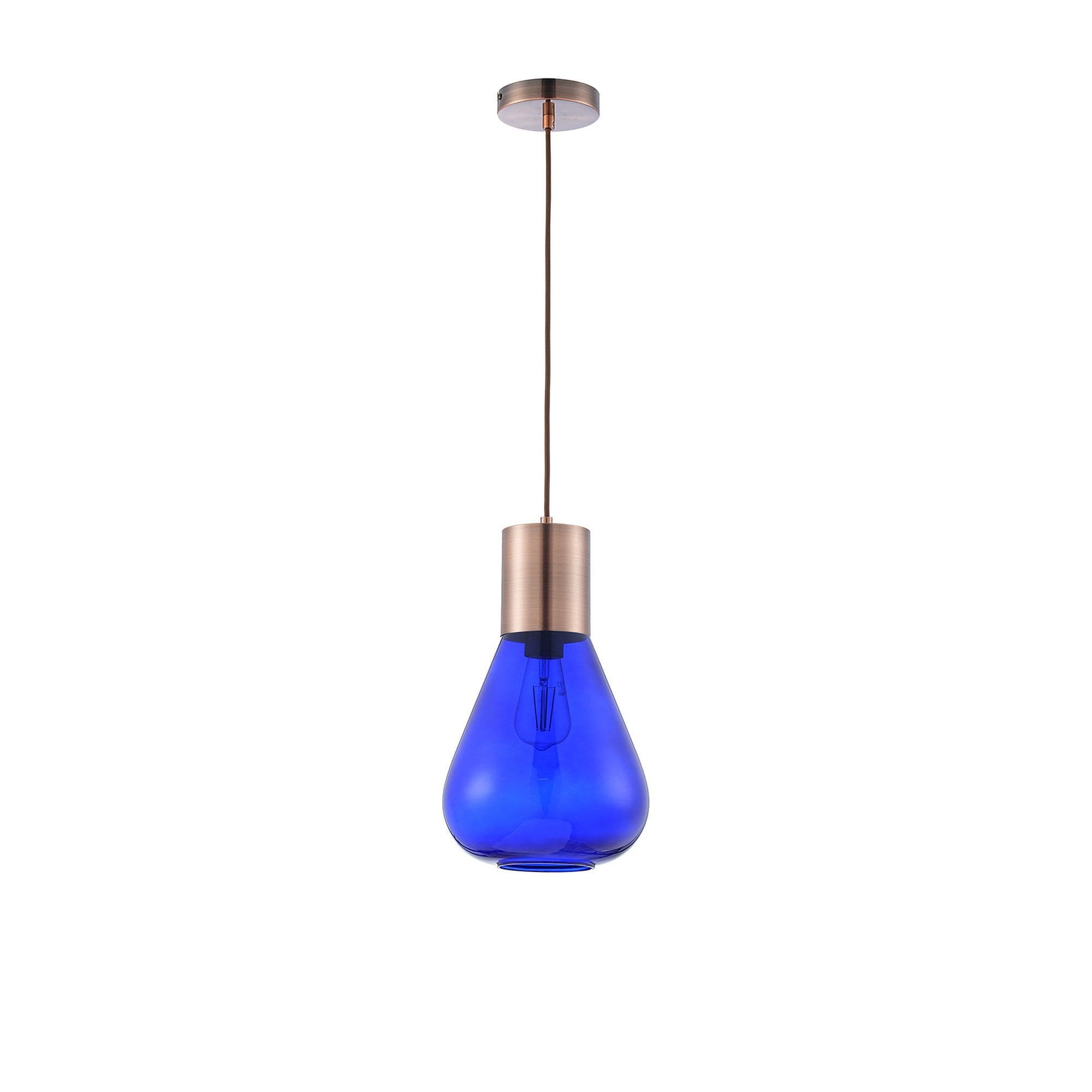 Fabula Maple Narrow Pendant - Antique Copper & Blue Ink Glass