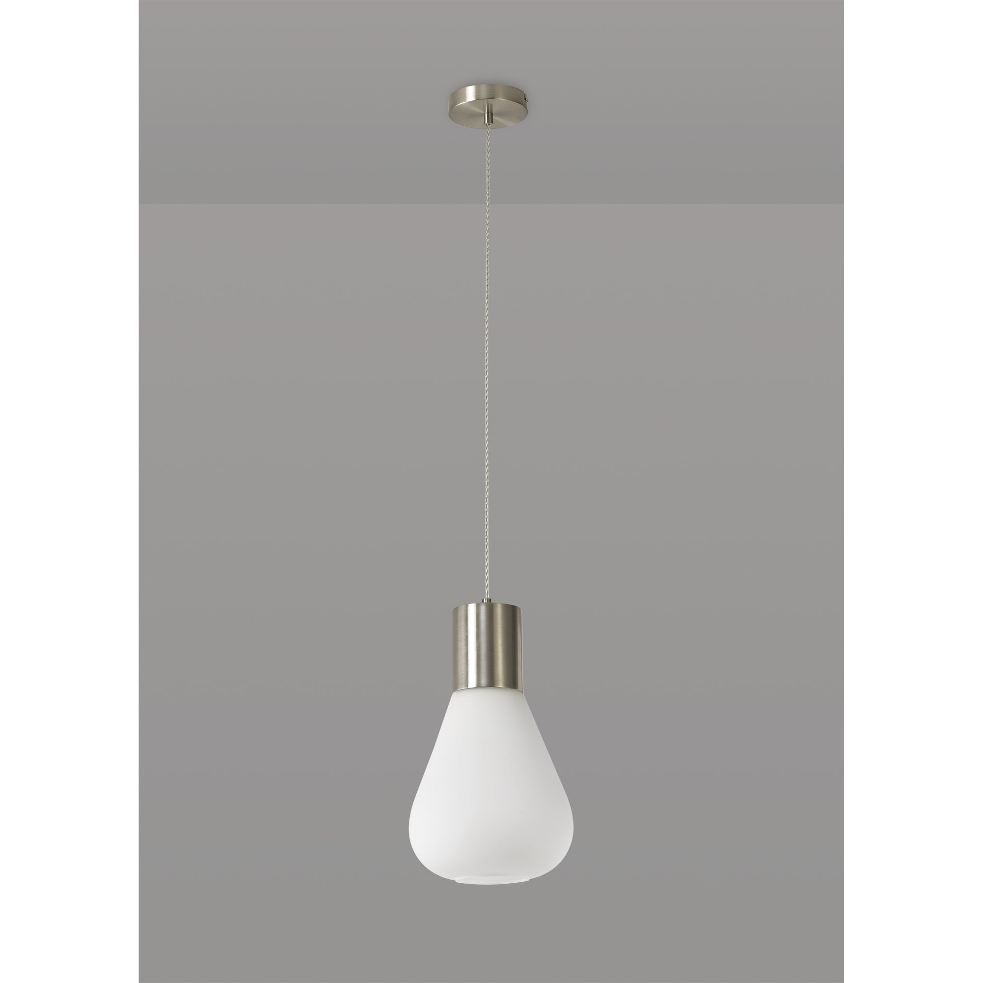 Fabula Maple Narrow Pendant - Satin Nickel & Opal Glass