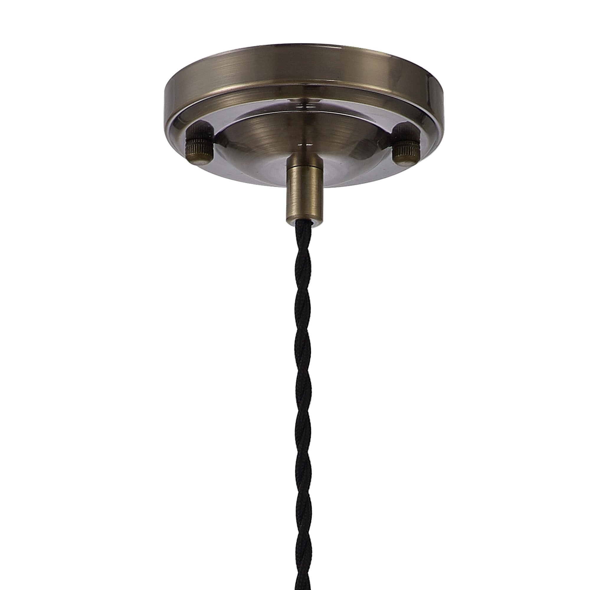 Fabula Merryhill Single Pendant - Antique Brass, Black Twisted Cable & Brown Flower Glass