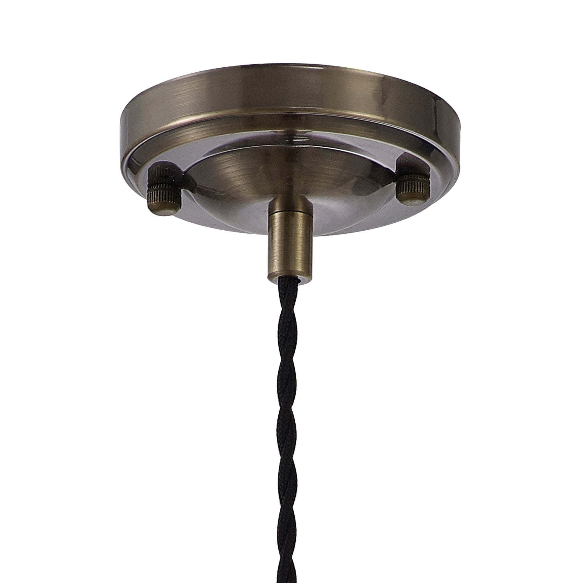 Fabula Merryhill Single Pendant - Antique Brass, Black Twisted Cable & Brown Square Glass