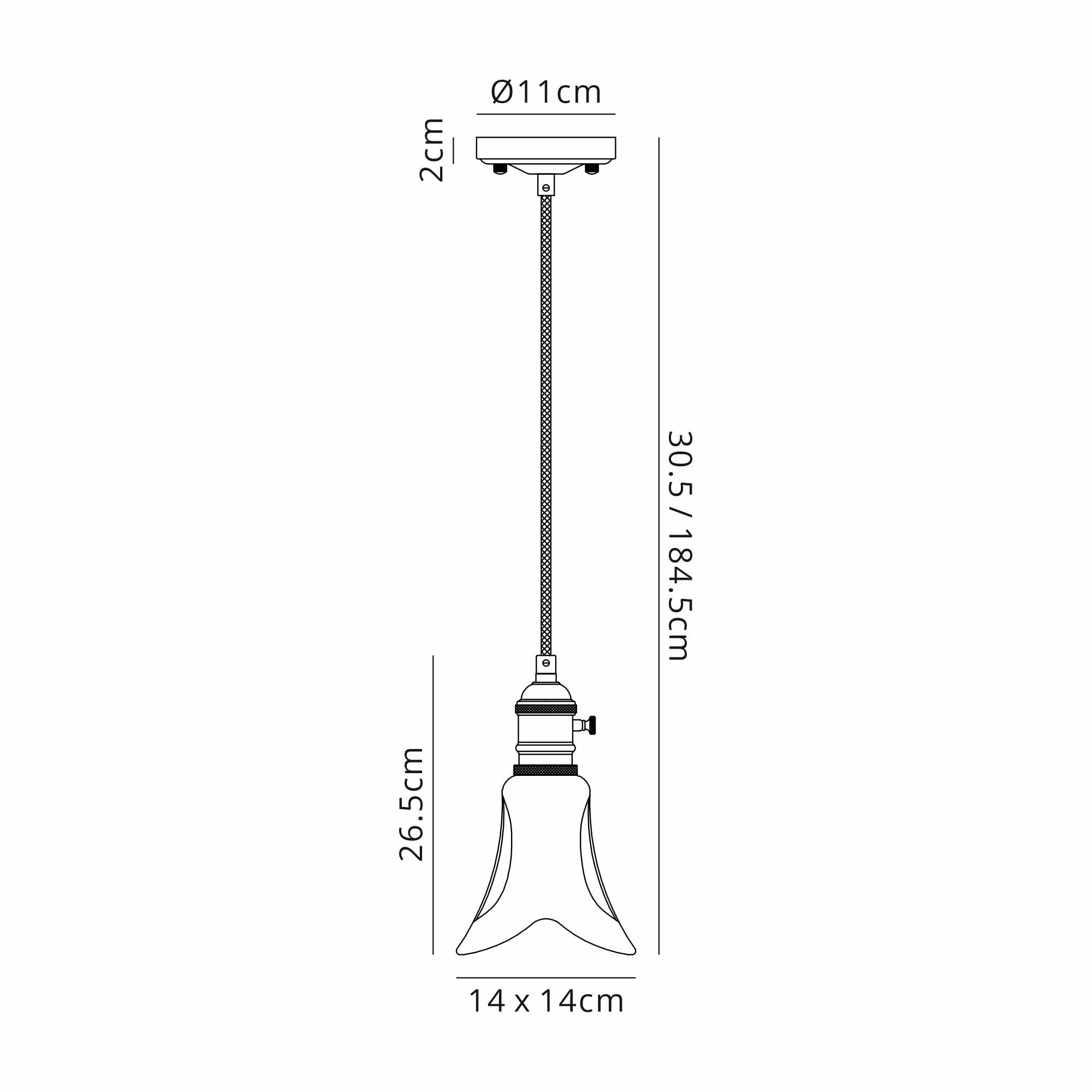 Fabula Merryhill Single Pendant - Antique Brass, Golden Brown Twisted Cable & Brown Flower Glass