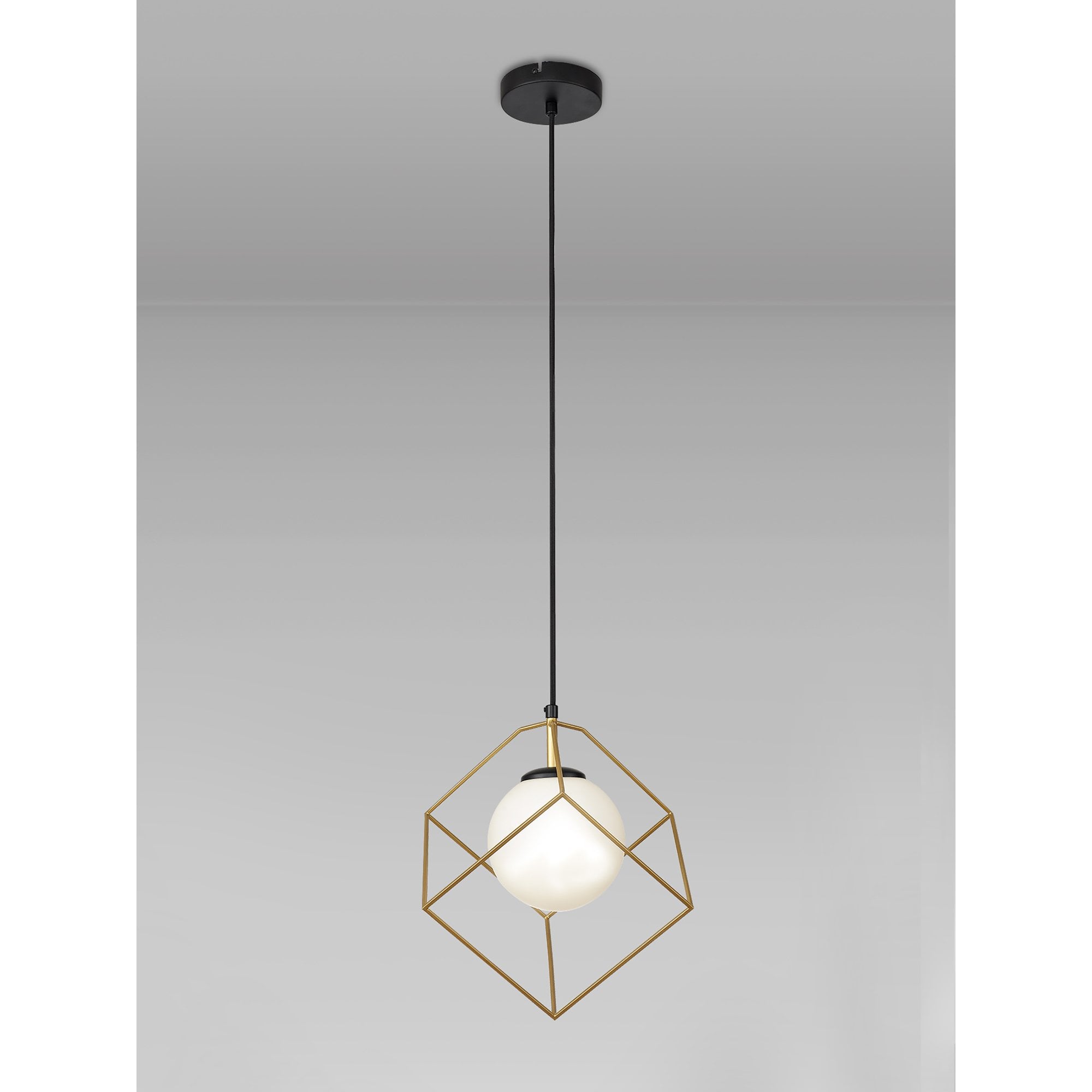 Fabula Newbury Single Adjustable Pendant - Matt Black & Painted Gold
