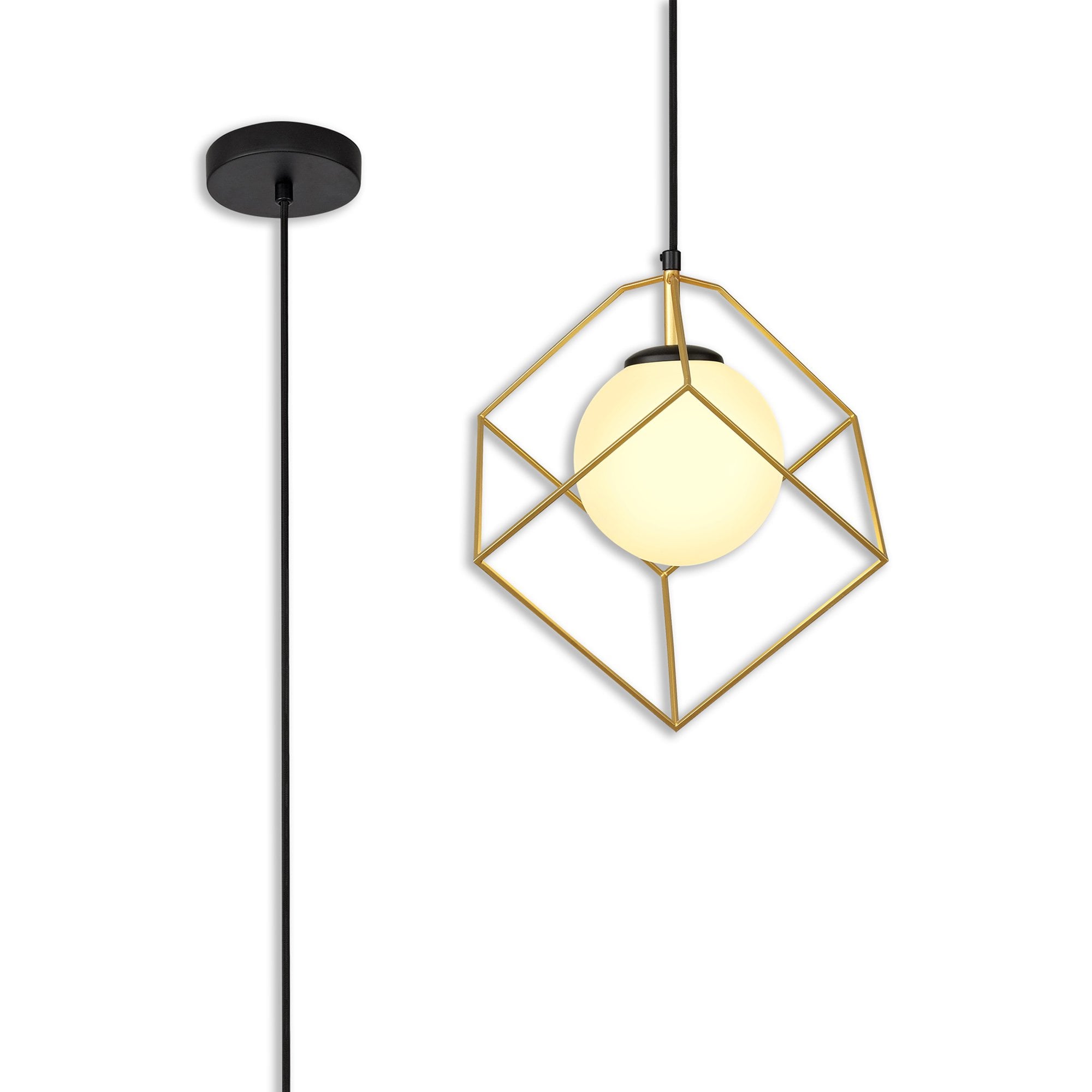 Fabula Newbury Single Adjustable Pendant - Matt Black & Painted Gold